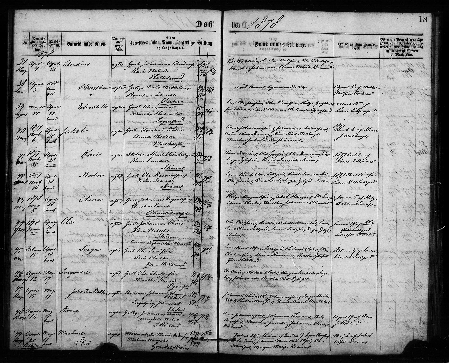 Hosanger sokneprestembete, AV/SAB-A-75801/H/Haa: Ministerialbok nr. A 10, 1877-1879, s. 18