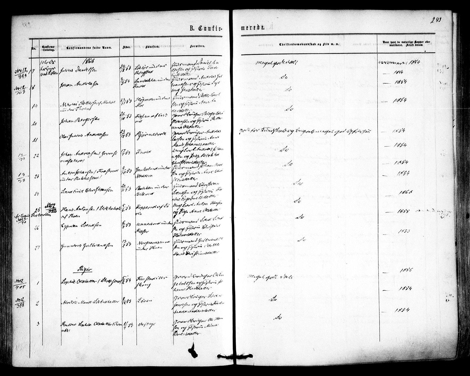 Høland prestekontor Kirkebøker, AV/SAO-A-10346a/F/Fa/L0011: Ministerialbok nr. I 11, 1862-1869, s. 243