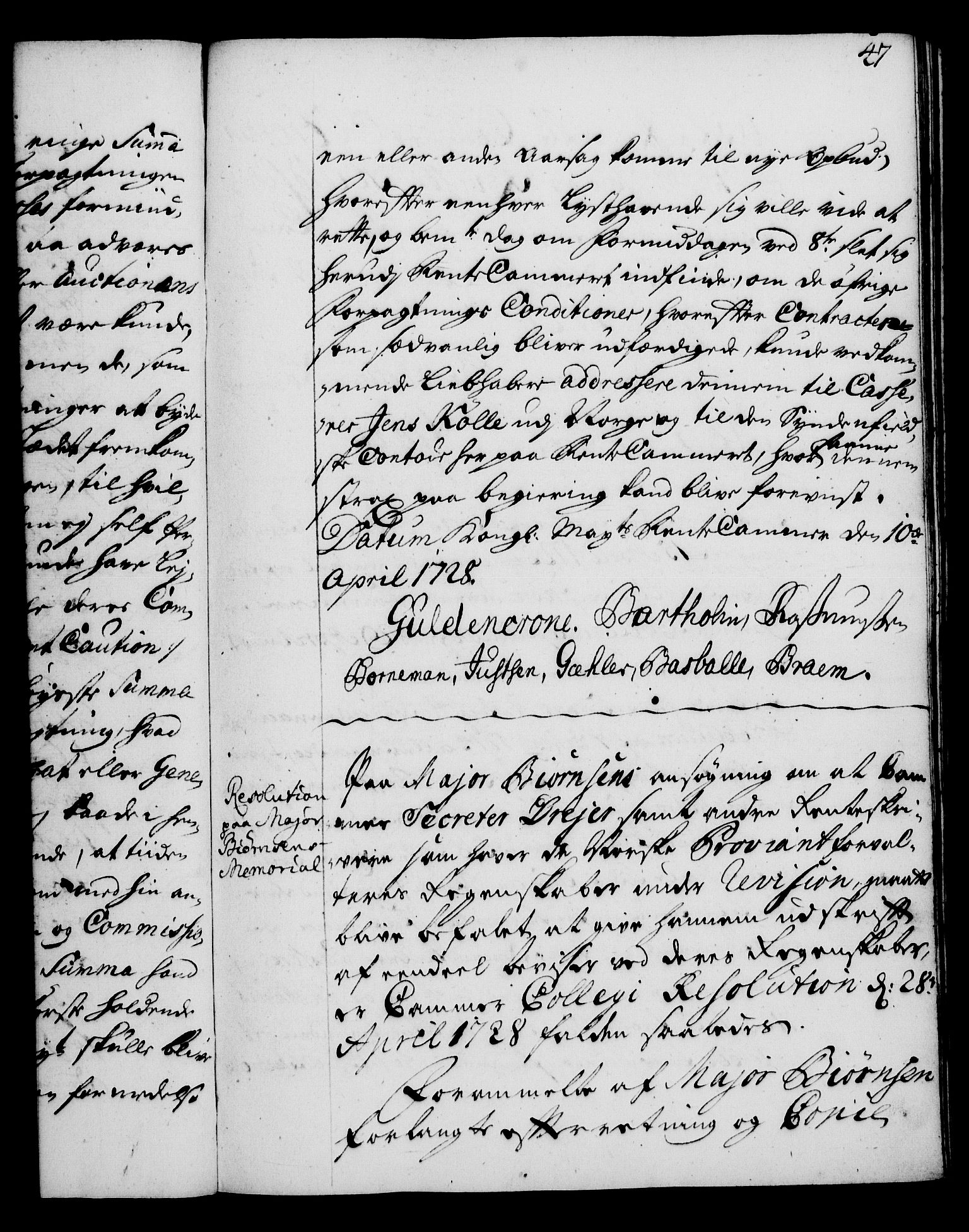 Rentekammeret, Kammerkanselliet, RA/EA-3111/G/Gg/Gga/L0003: Norsk ekspedisjonsprotokoll med register (merket RK 53.3), 1727-1734, s. 47