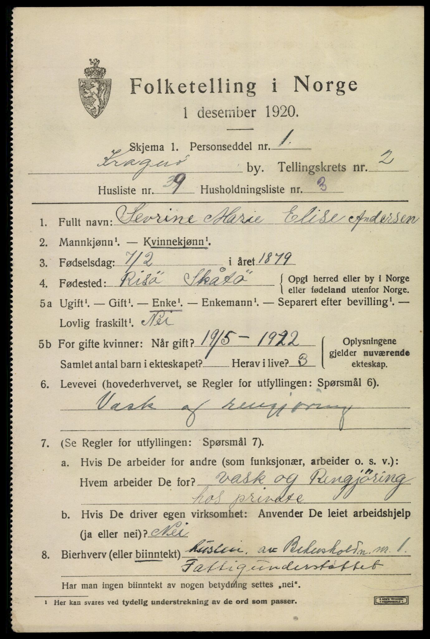 SAKO, Folketelling 1920 for 0801 Kragerø kjøpstad, 1920, s. 5829