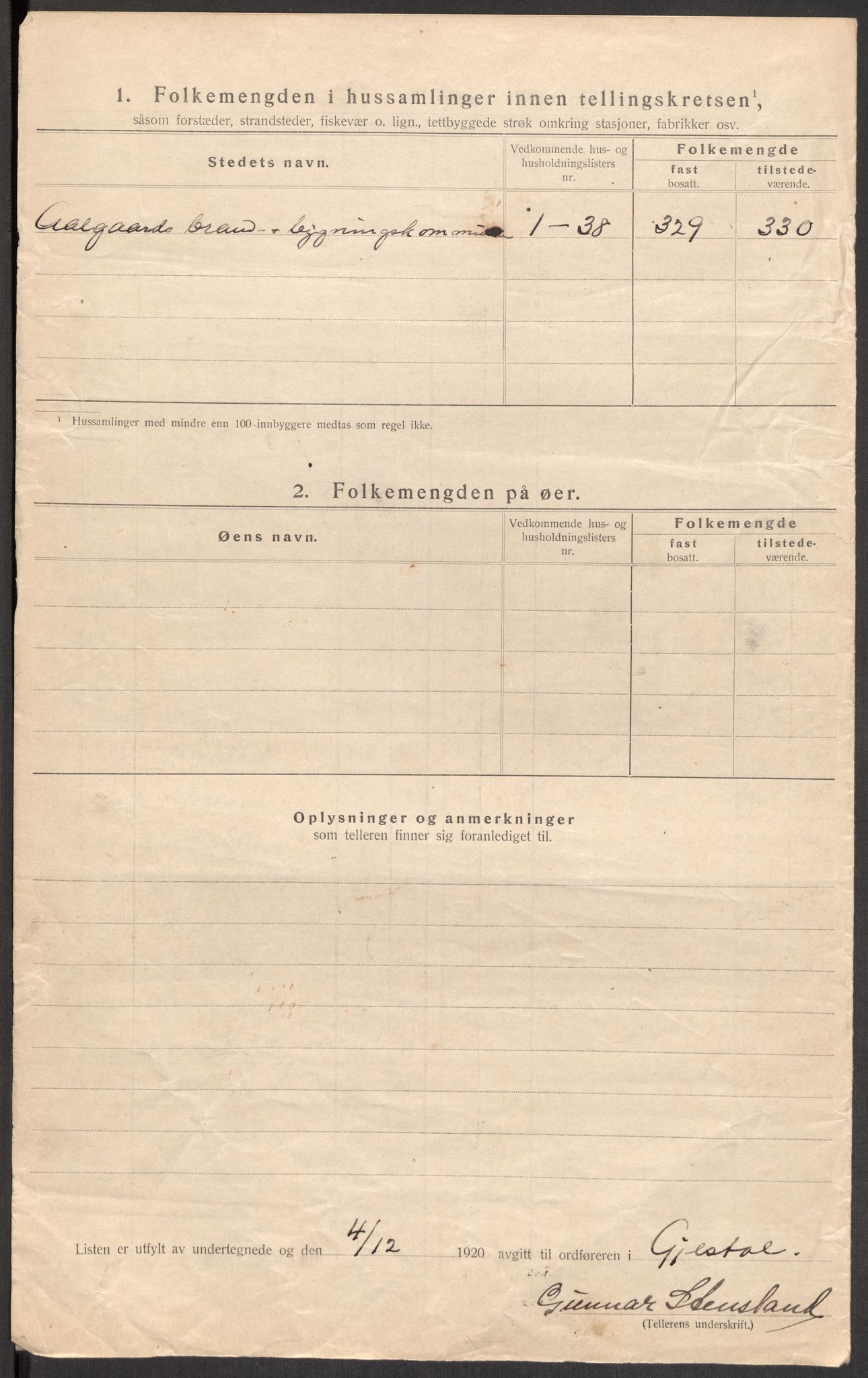 SAST, Folketelling 1920 for 1122 Gjesdal herred, 1920, s. 12