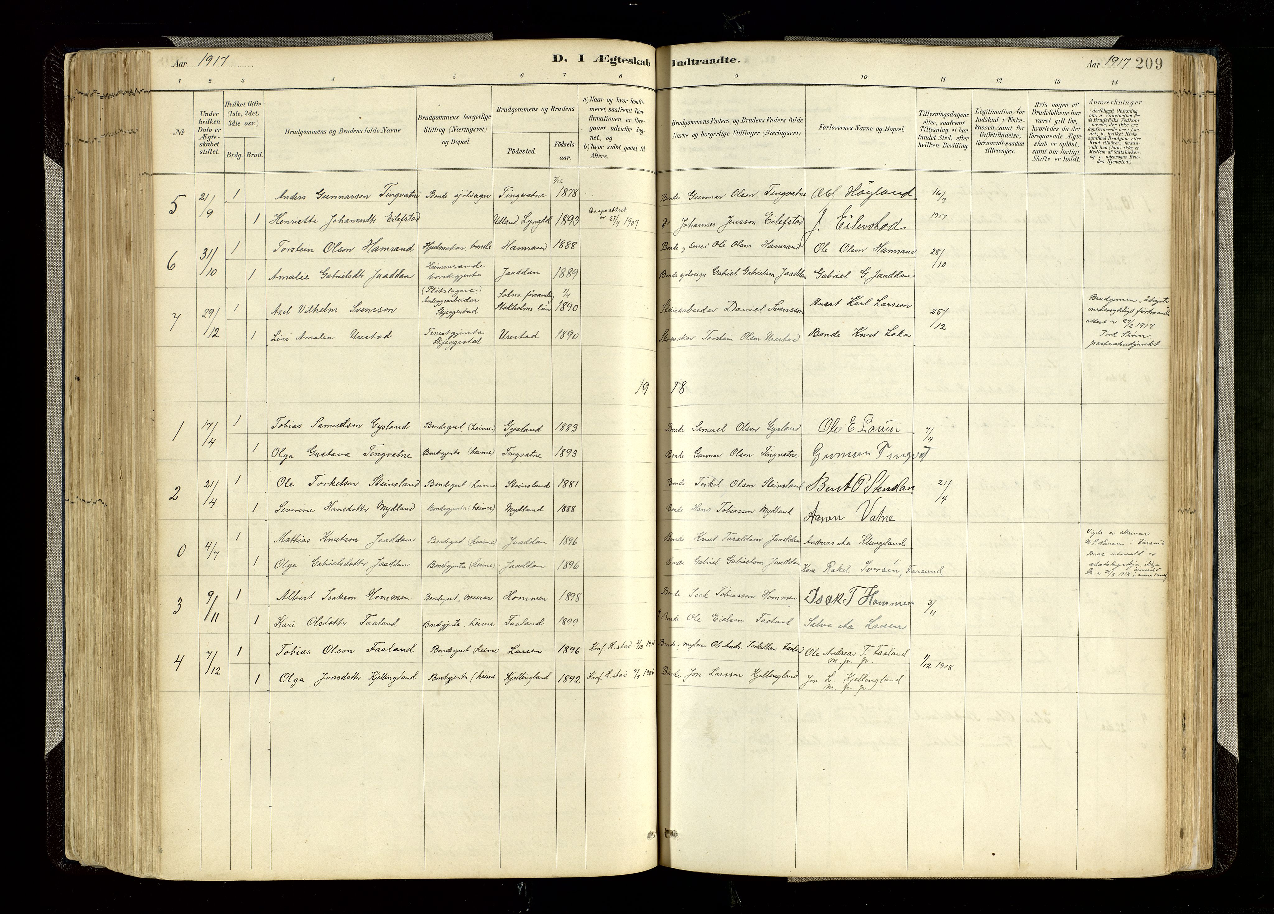 Hægebostad sokneprestkontor, AV/SAK-1111-0024/F/Fa/Faa/L0006: Ministerialbok nr. A 6, 1887-1929, s. 209