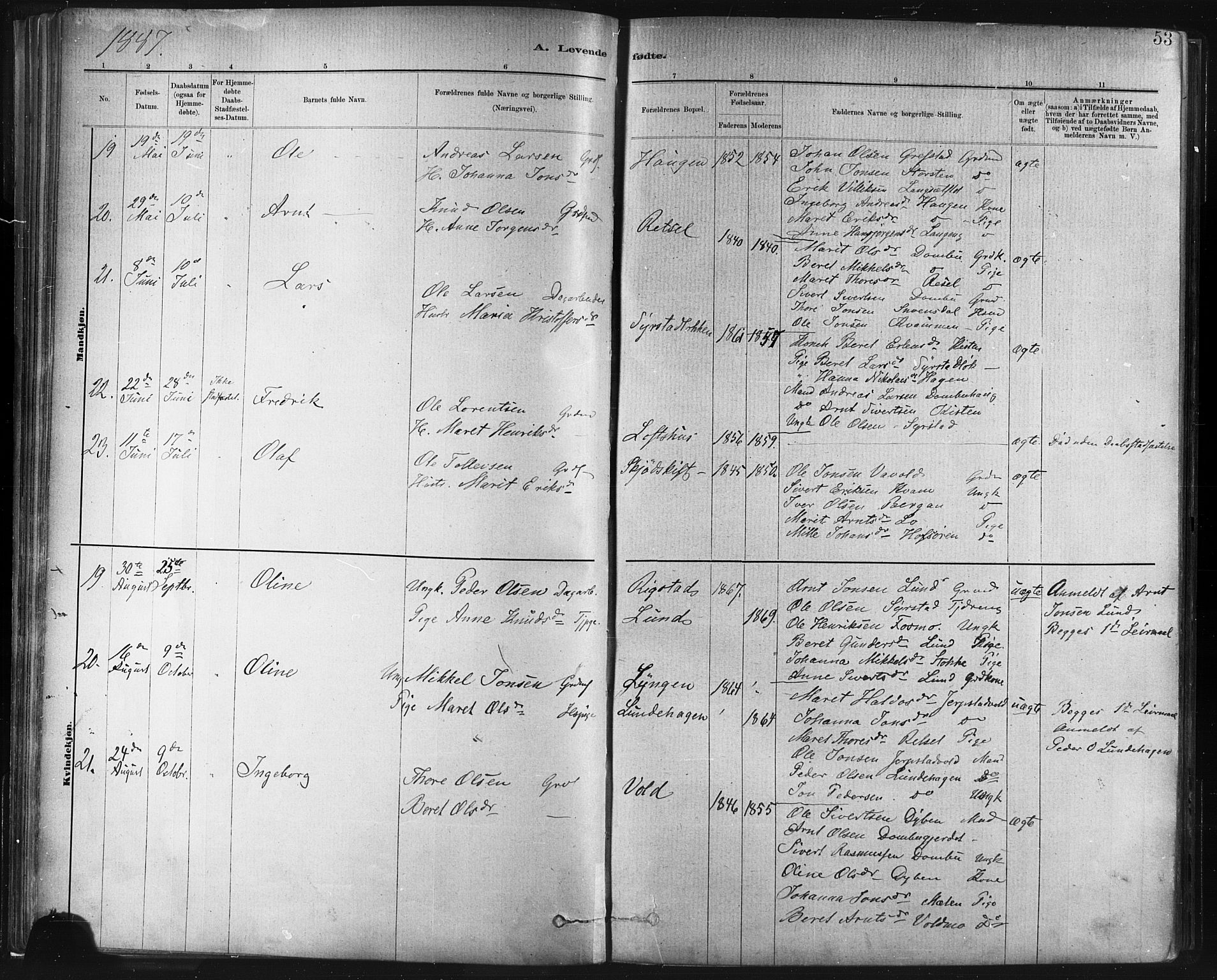 Ministerialprotokoller, klokkerbøker og fødselsregistre - Sør-Trøndelag, SAT/A-1456/672/L0857: Ministerialbok nr. 672A09, 1882-1893, s. 53