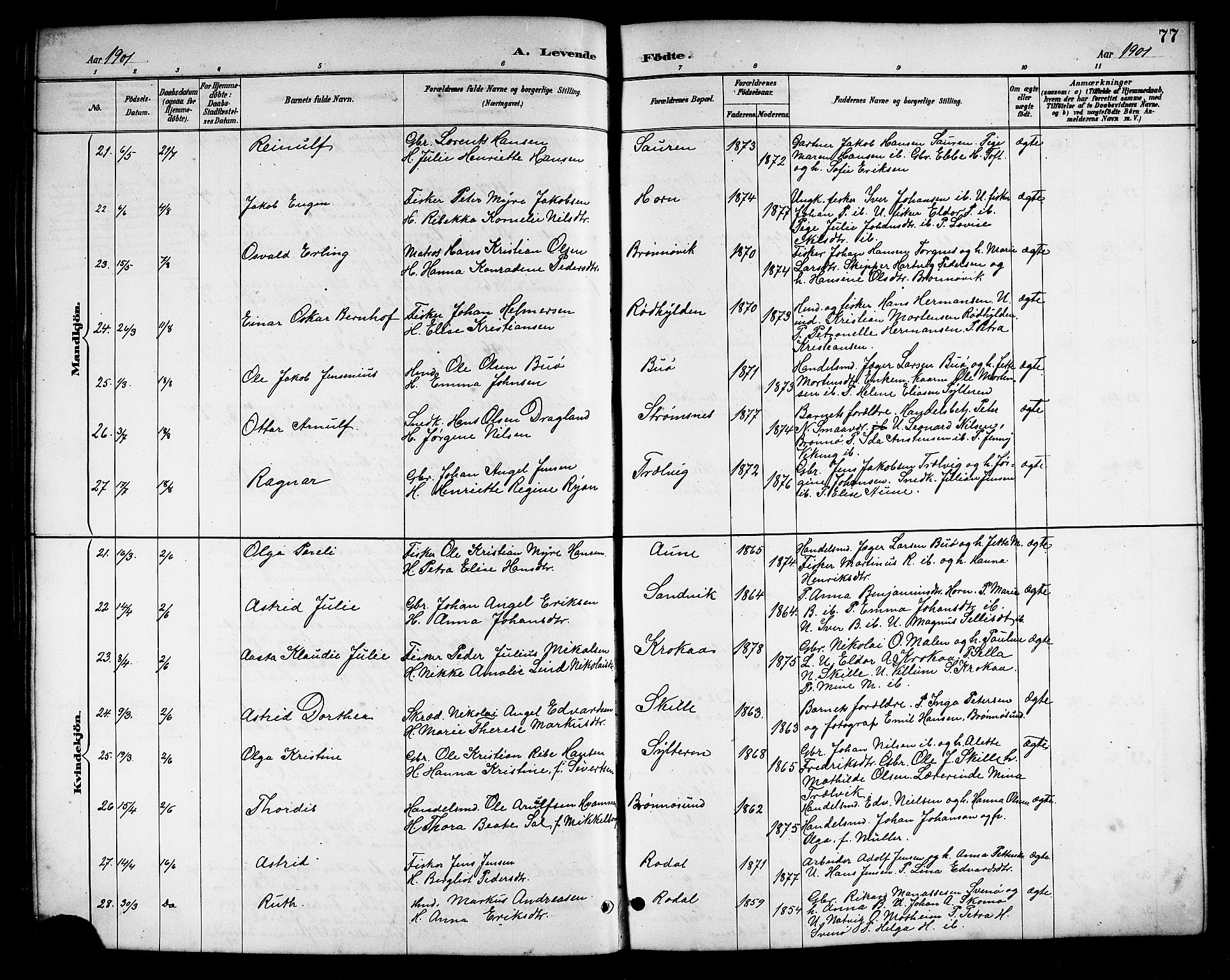 Ministerialprotokoller, klokkerbøker og fødselsregistre - Nordland, AV/SAT-A-1459/813/L0213: Klokkerbok nr. 813C05, 1887-1903, s. 77