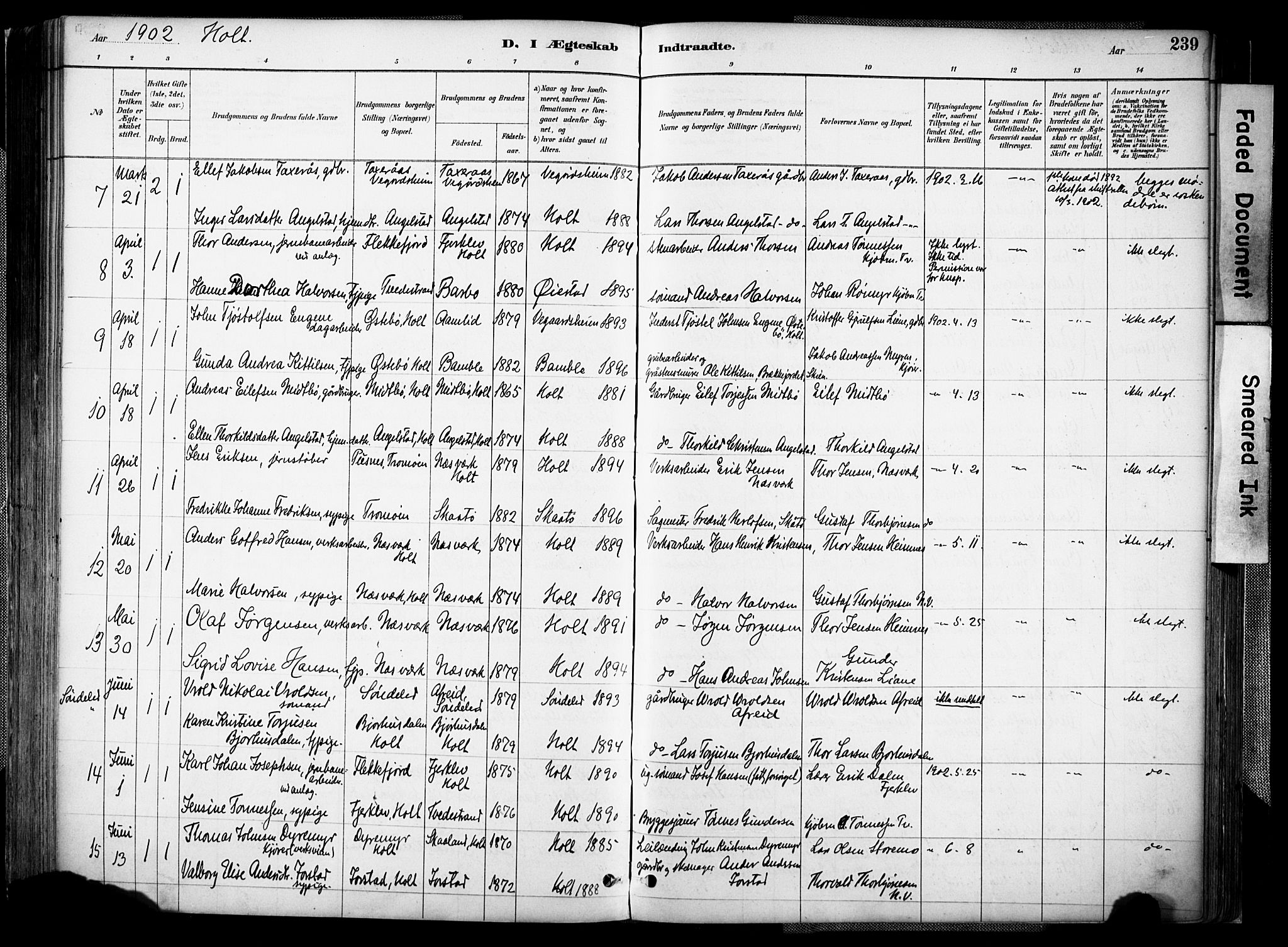 Holt sokneprestkontor, AV/SAK-1111-0021/F/Fa/L0012: Ministerialbok nr. A 12, 1885-1907, s. 239