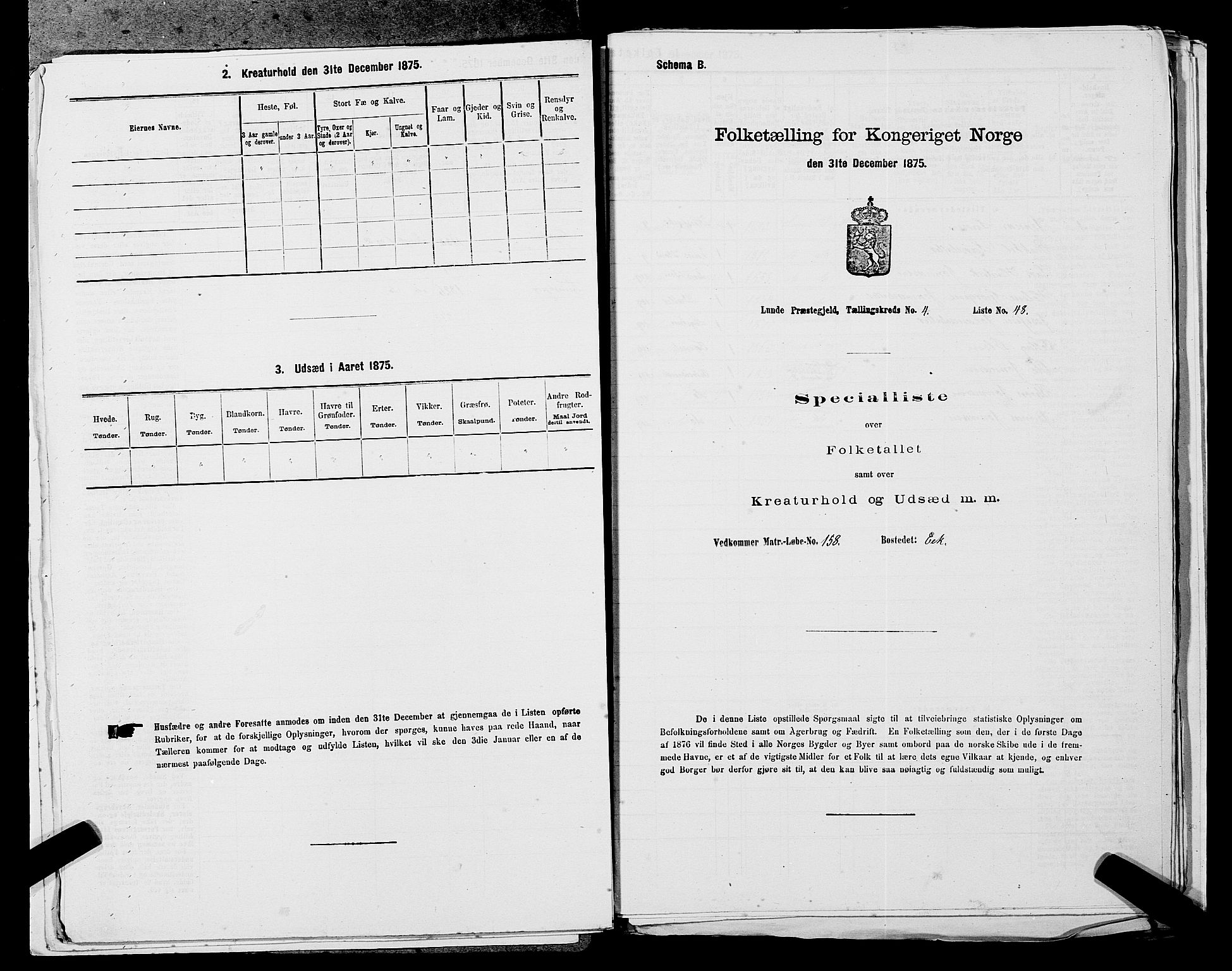 SAST, Folketelling 1875 for 1112P Lund prestegjeld, 1875, s. 428