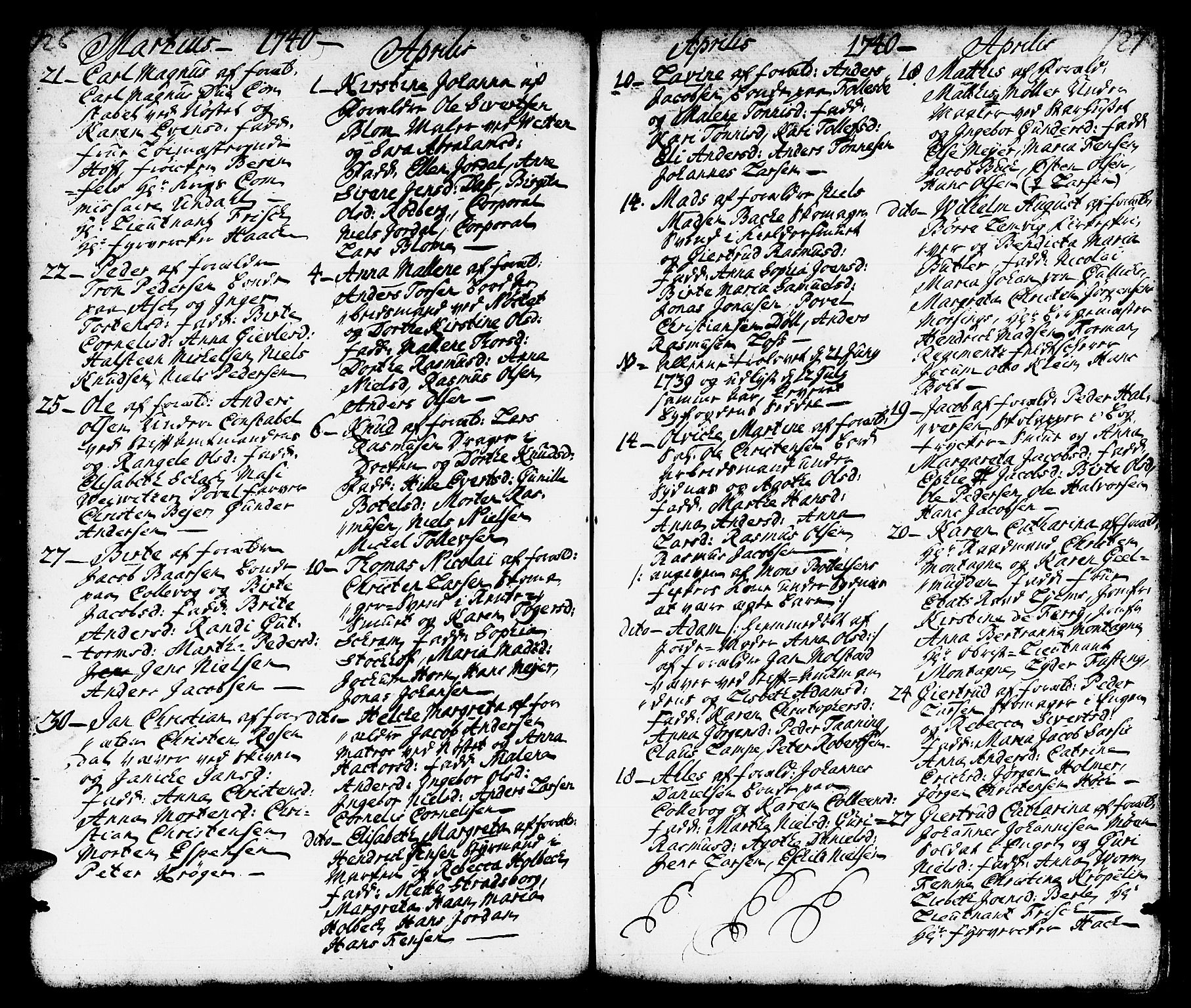 Domkirken sokneprestembete, AV/SAB-A-74801/H/Haa/L0002: Ministerialbok nr. A 2, 1733-1750, s. 126-127