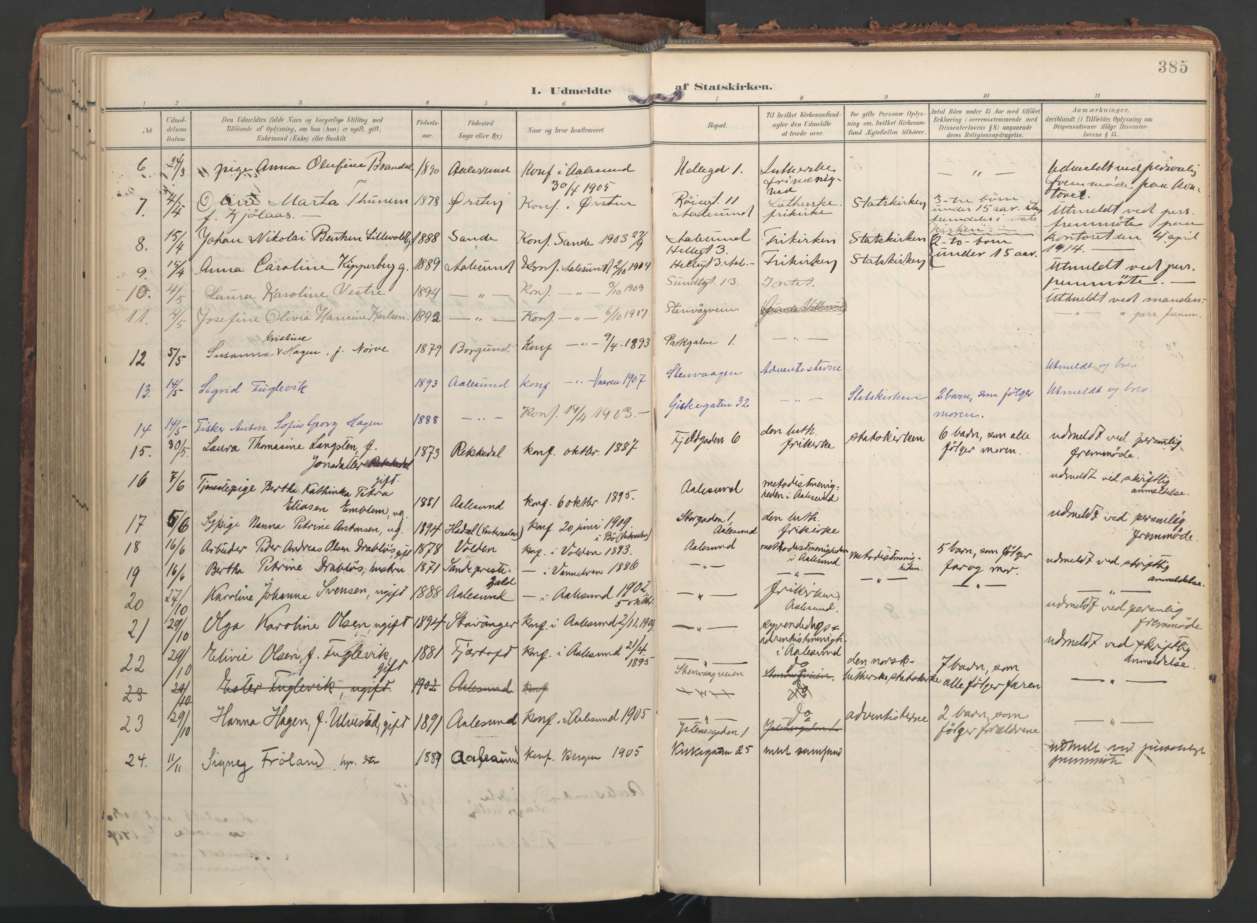 Ministerialprotokoller, klokkerbøker og fødselsregistre - Møre og Romsdal, AV/SAT-A-1454/529/L0459: Ministerialbok nr. 529A09, 1904-1917, s. 385