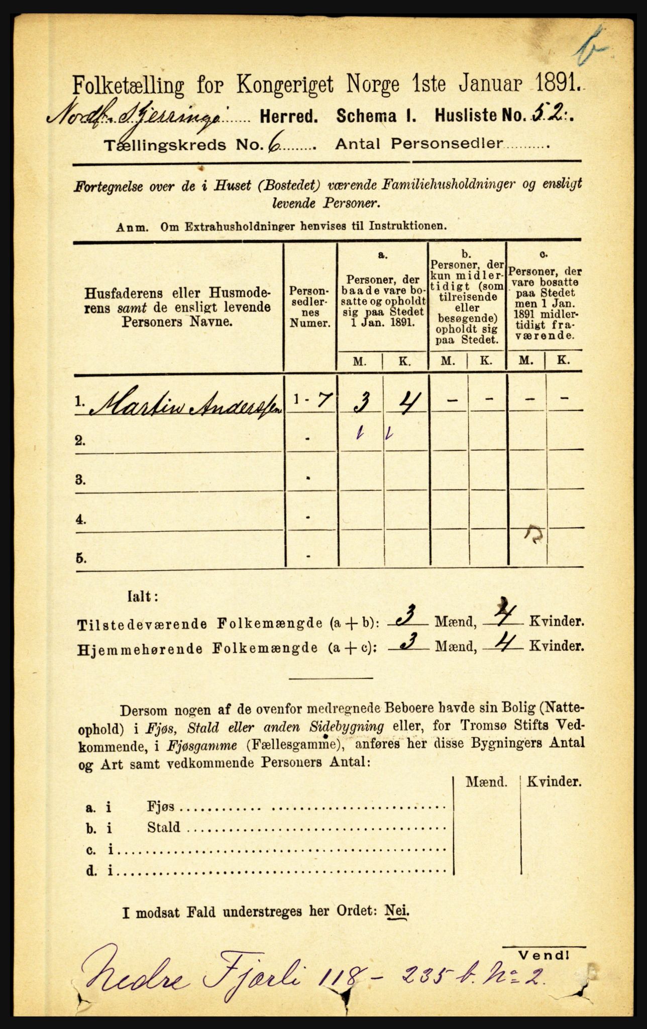 RA, Folketelling 1891 for 1846 Nordfold-Kjerringøy herred, 1891, s. 1405