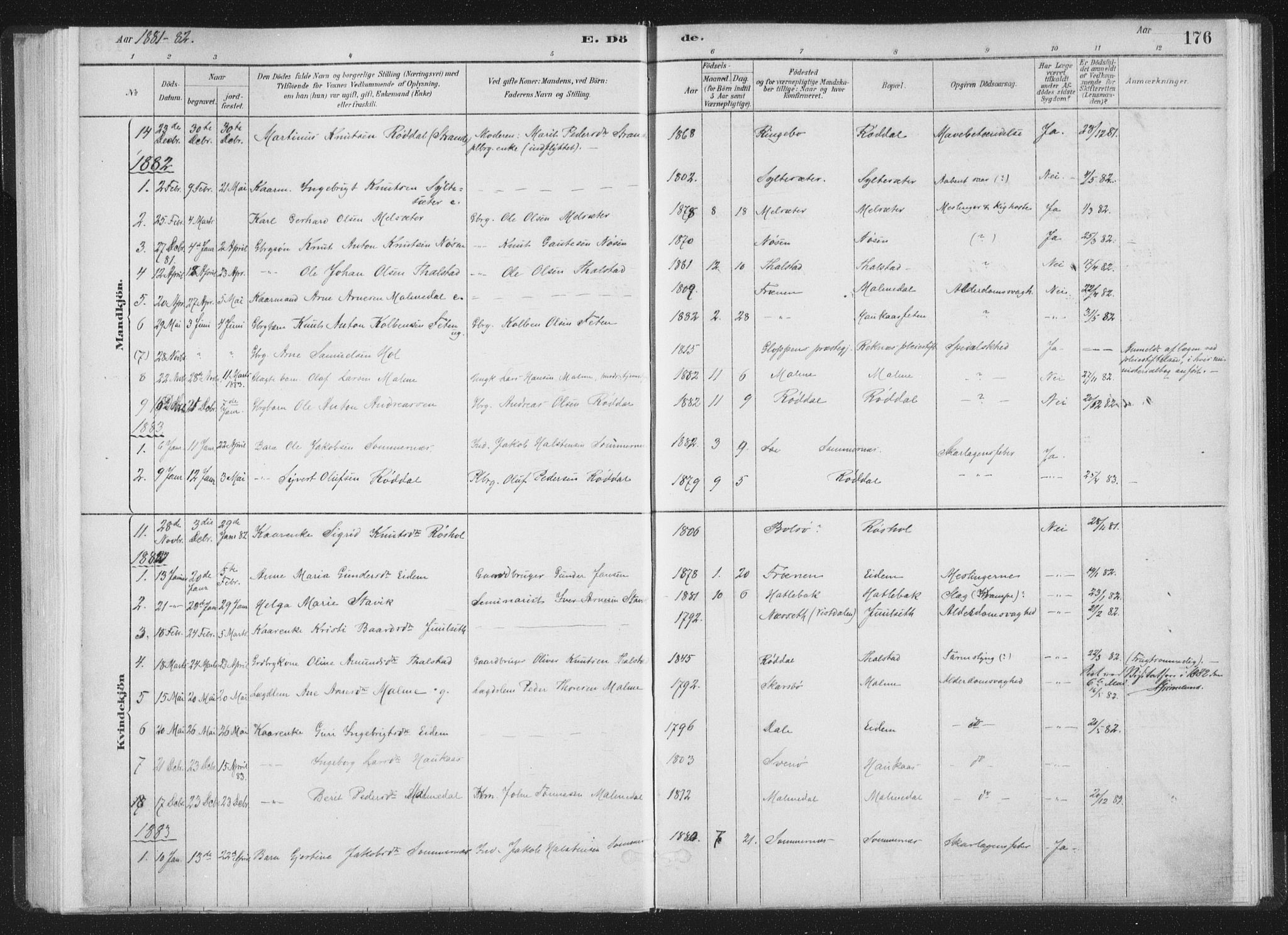 Ministerialprotokoller, klokkerbøker og fødselsregistre - Møre og Romsdal, SAT/A-1454/564/L0740: Ministerialbok nr. 564A01, 1880-1899, s. 176