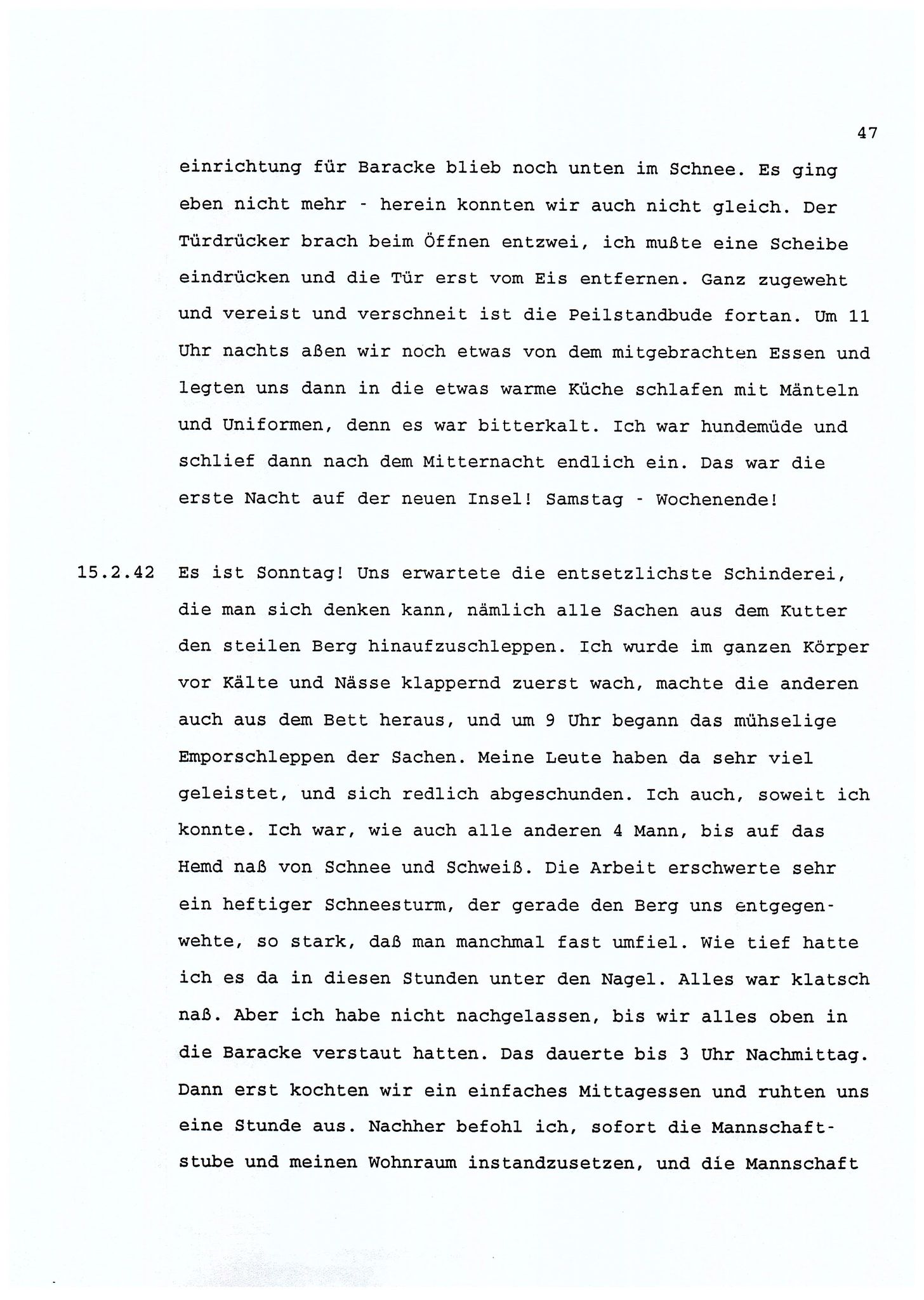 Dagbokopptegnelser av en tysk marineoffiser stasjonert i Norge , FMFB/A-1160/F/L0001: Dagbokopptegnelser av en tysk marineoffiser stasjonert i Norge, 1941-1944, s. 47