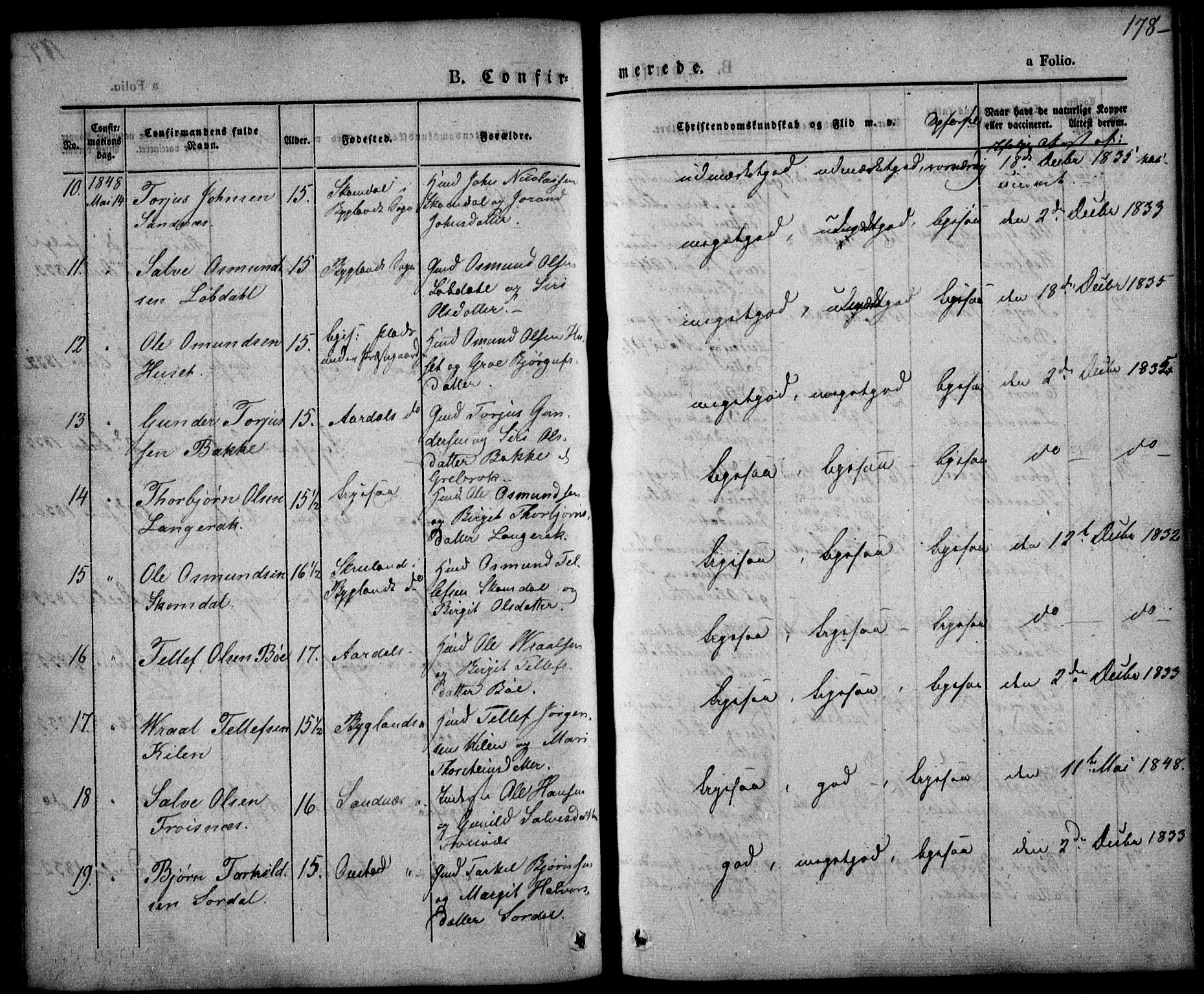 Bygland sokneprestkontor, AV/SAK-1111-0006/F/Fa/Fab/L0004: Ministerialbok nr. A 4, 1842-1858, s. 178