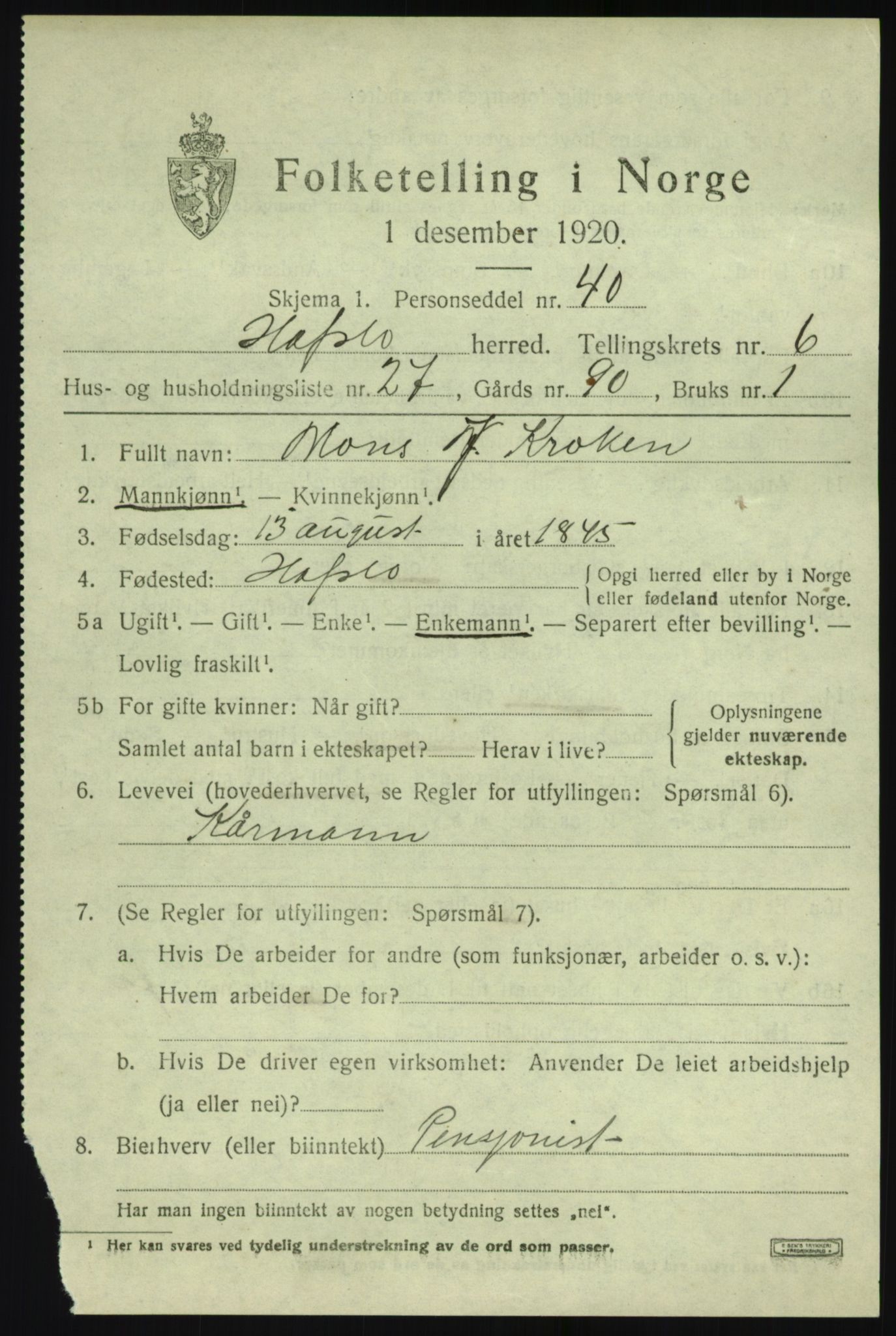 SAB, Folketelling 1920 for 1425 Hafslo herred, 1920, s. 4894
