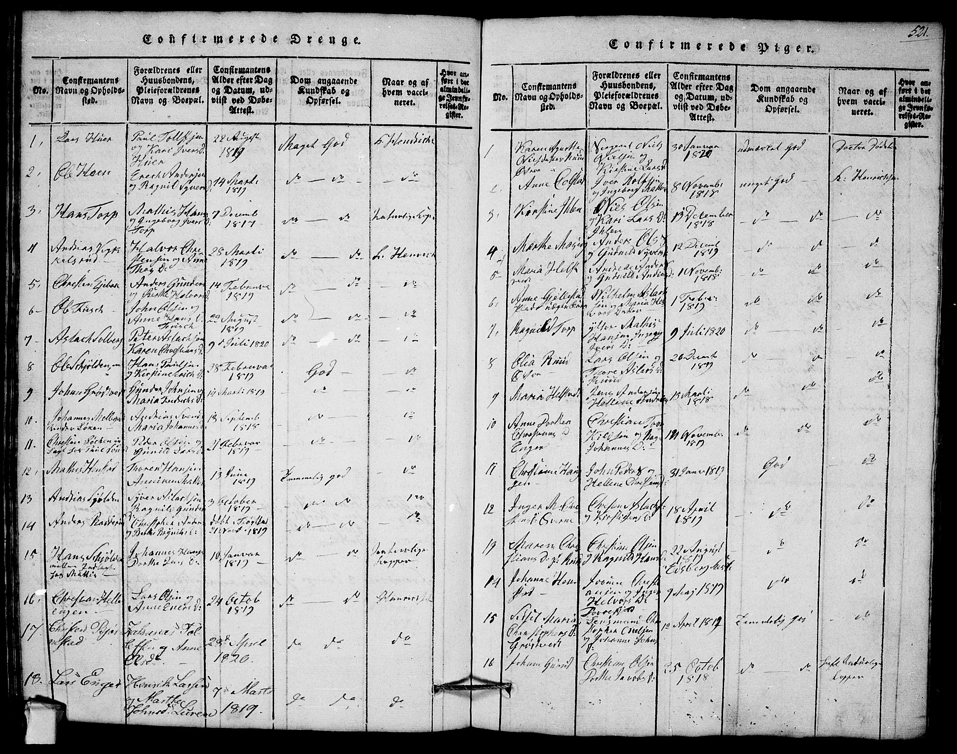 Askim prestekontor Kirkebøker, AV/SAO-A-10900/G/Ga/L0001: Klokkerbok nr. 1, 1817-1846, s. 520-521