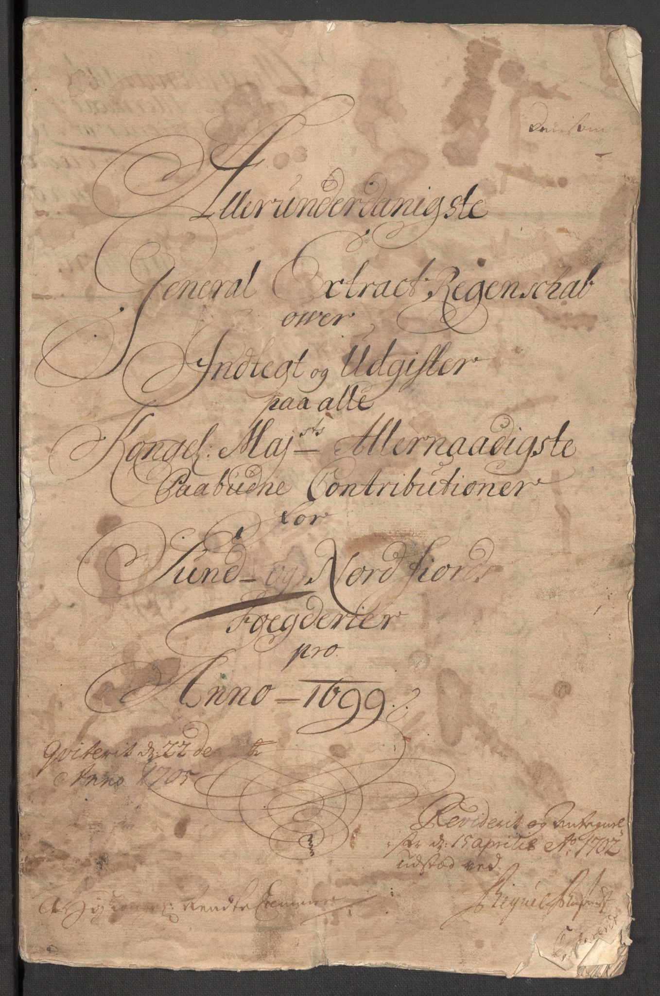 Rentekammeret inntil 1814, Reviderte regnskaper, Fogderegnskap, RA/EA-4092/R53/L3424: Fogderegnskap Sunn- og Nordfjord, 1699, s. 3