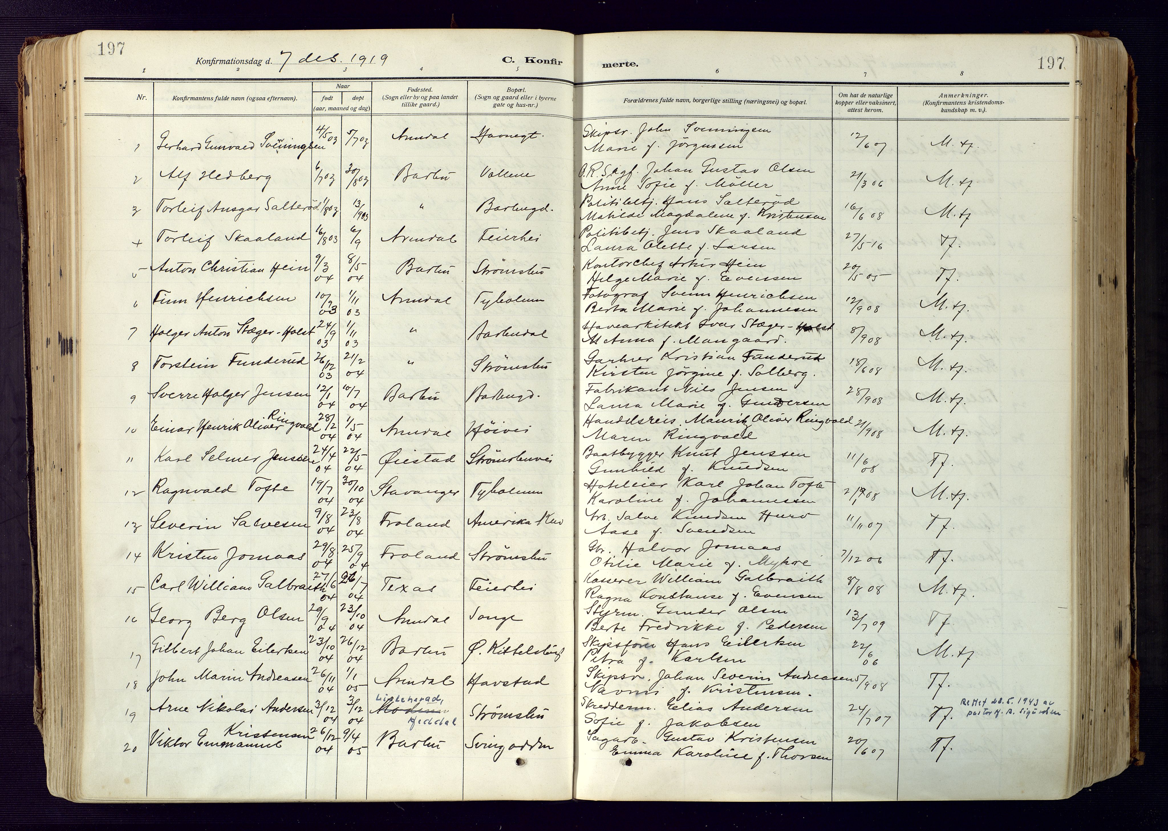 Barbu sokneprestkontor, AV/SAK-1111-0003/F/Fa/L0006: Ministerialbok nr. A 6, 1910-1929, s. 197