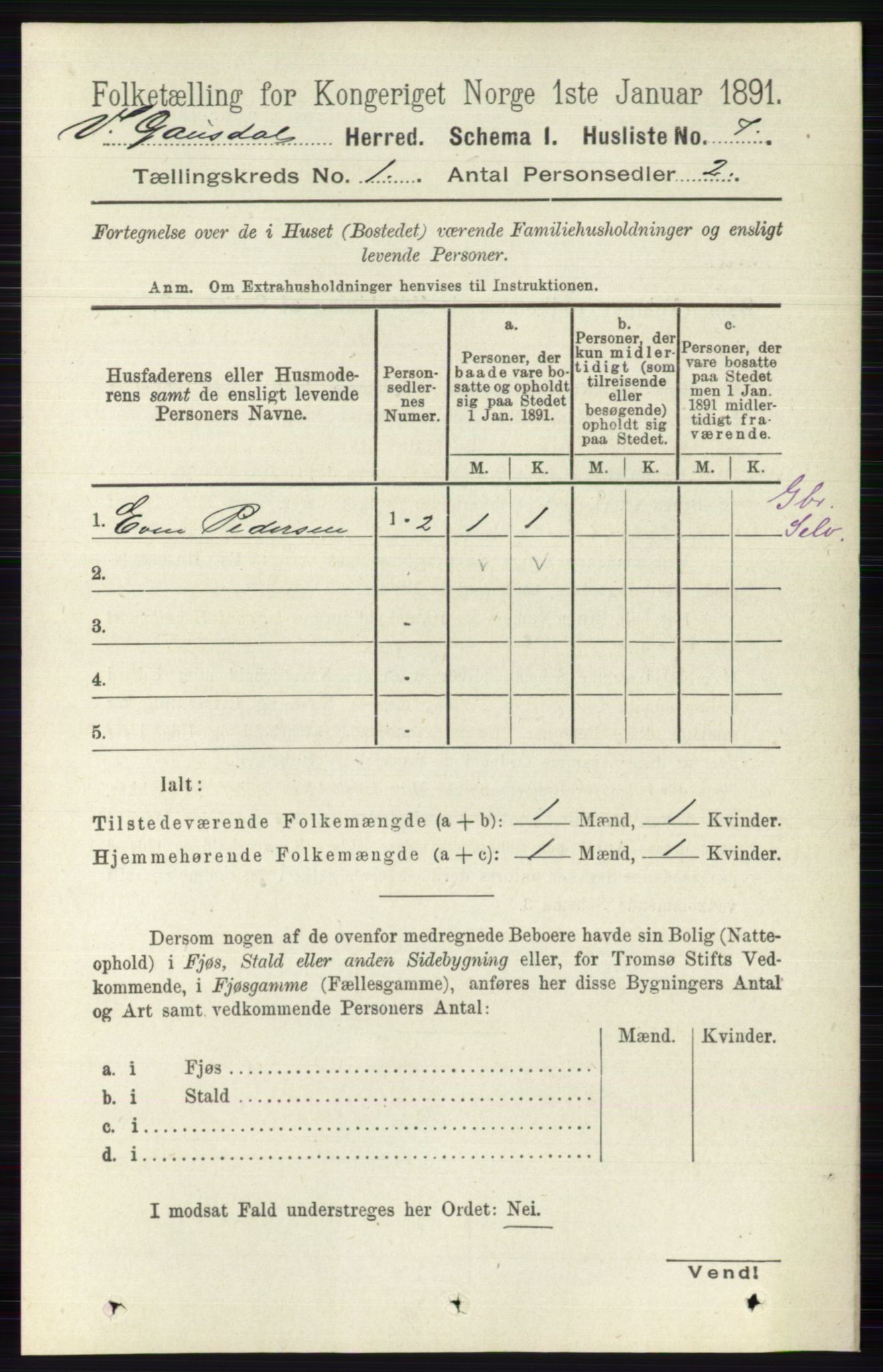 RA, Folketelling 1891 for 0523 Vestre Gausdal herred, 1891, s. 30