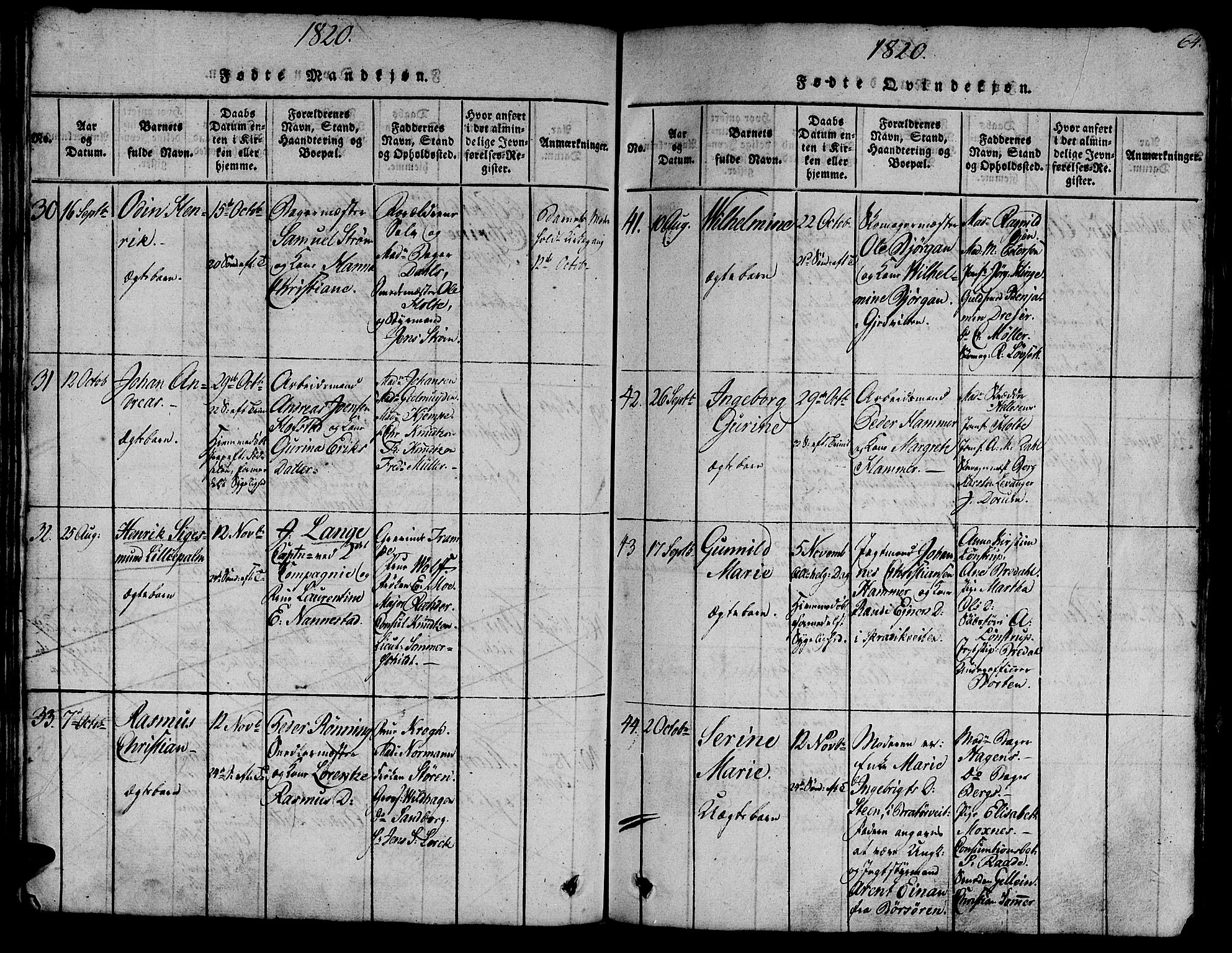 Ministerialprotokoller, klokkerbøker og fødselsregistre - Sør-Trøndelag, SAT/A-1456/602/L0135: Klokkerbok nr. 602C03, 1815-1832, s. 64