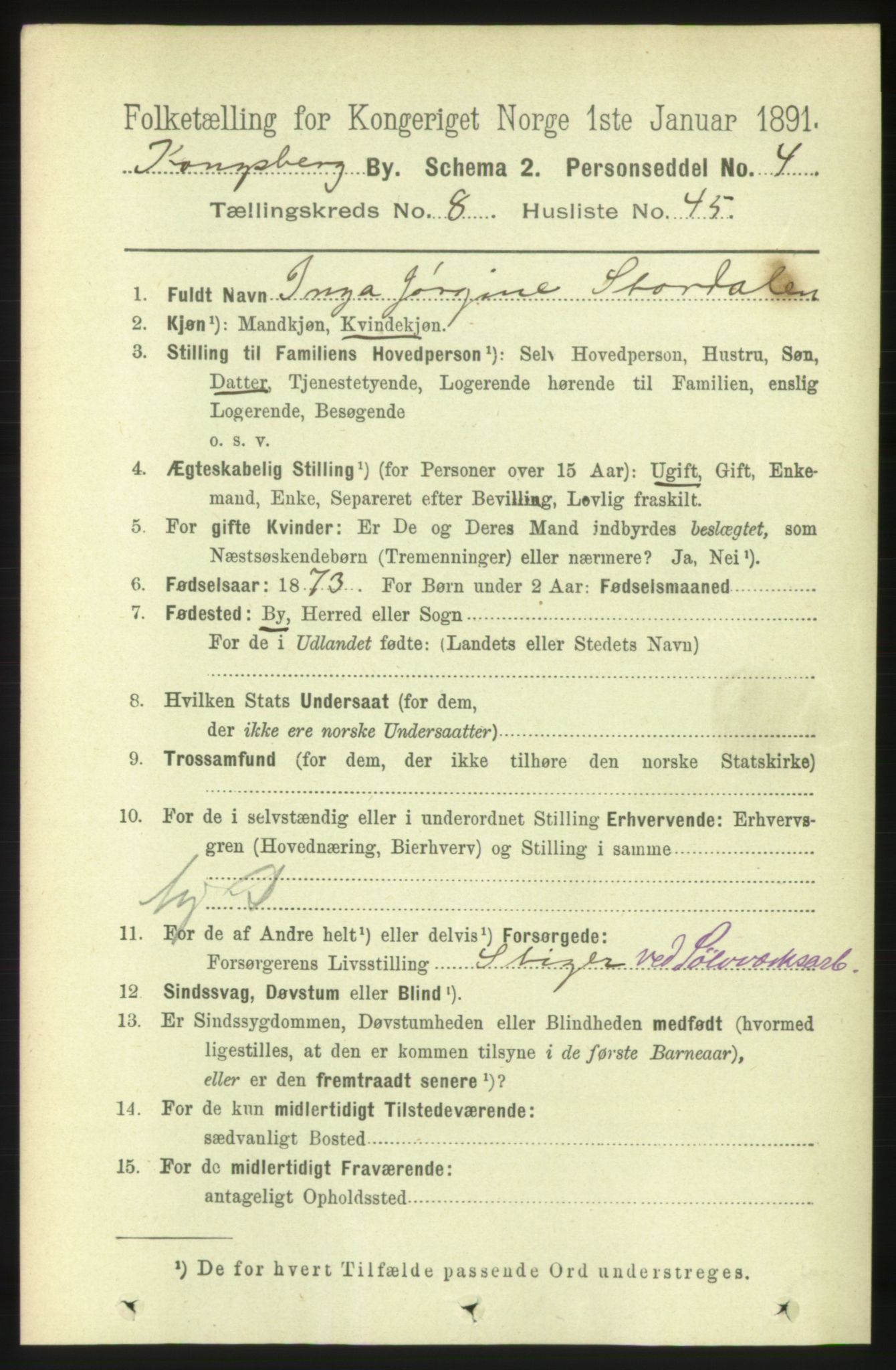 RA, Folketelling 1891 for 0604 Kongsberg kjøpstad, 1891, s. 5871