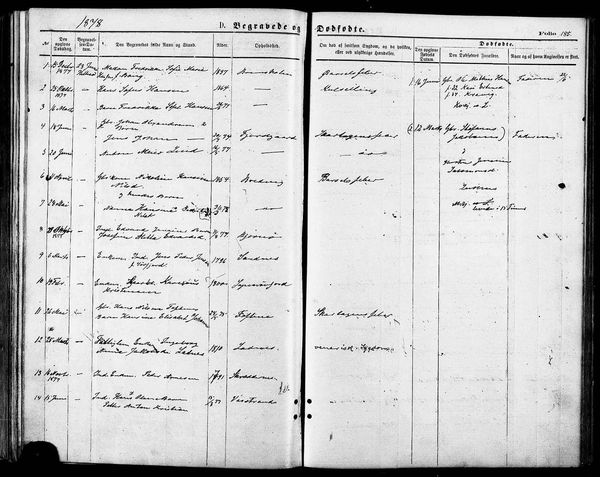 Lenvik sokneprestembete, AV/SATØ-S-1310/H/Ha/Haa/L0010kirke: Ministerialbok nr. 10, 1873-1880, s. 185