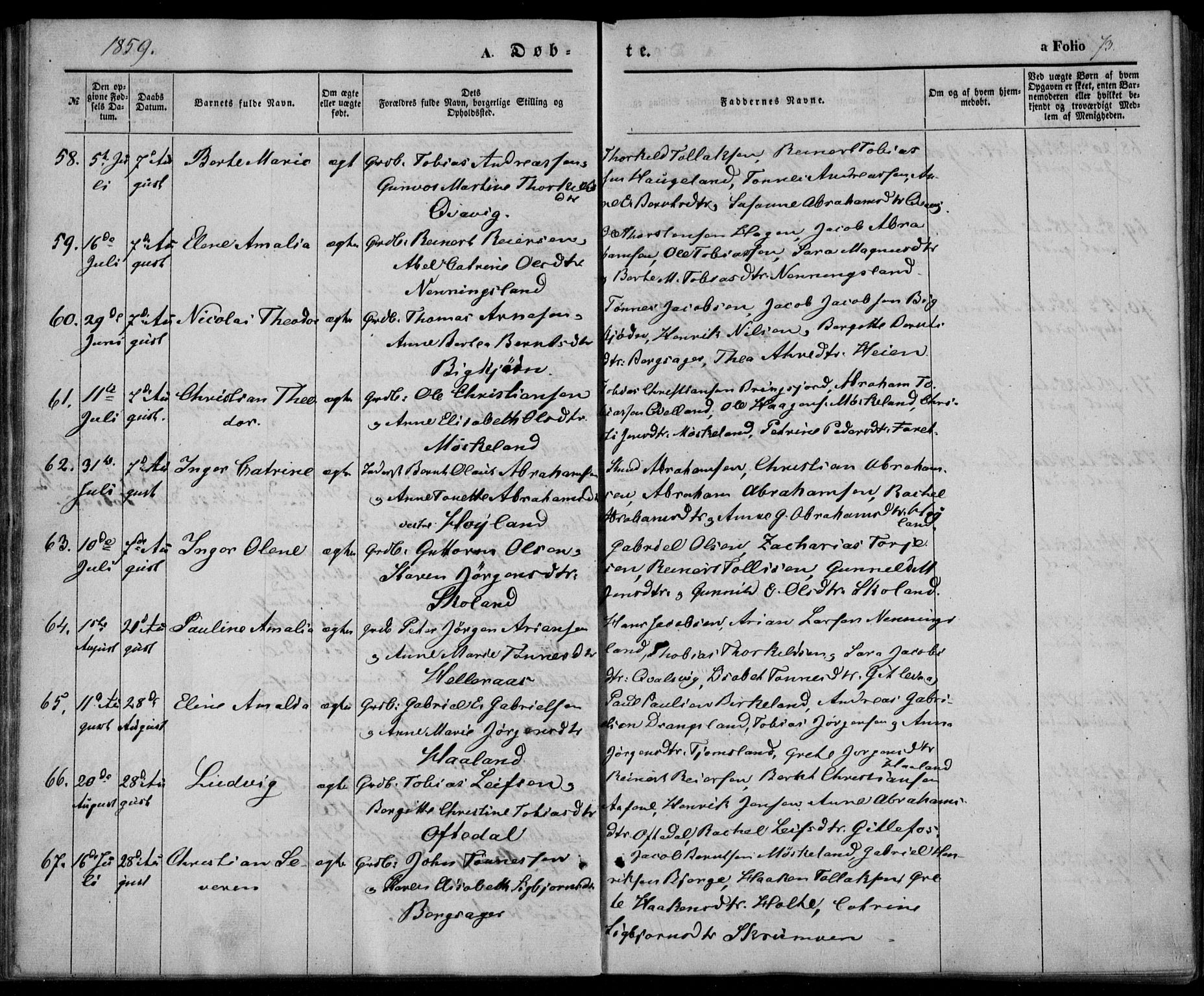 Lyngdal sokneprestkontor, AV/SAK-1111-0029/F/Fa/Fac/L0009: Ministerialbok nr. A 9, 1852-1864, s. 73
