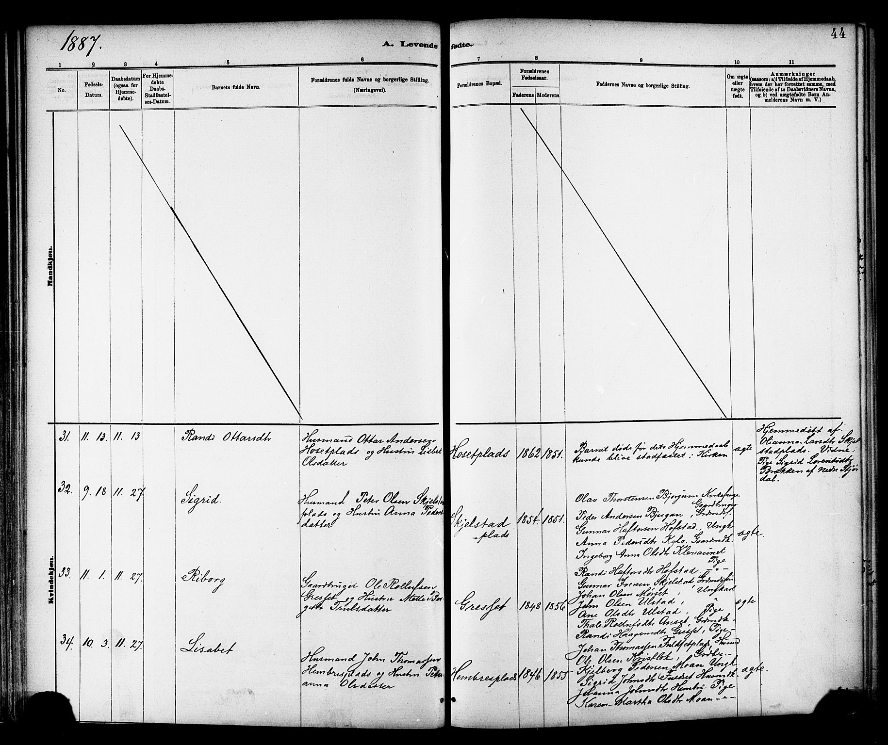 Ministerialprotokoller, klokkerbøker og fødselsregistre - Nord-Trøndelag, AV/SAT-A-1458/703/L0030: Ministerialbok nr. 703A03, 1880-1892, s. 44