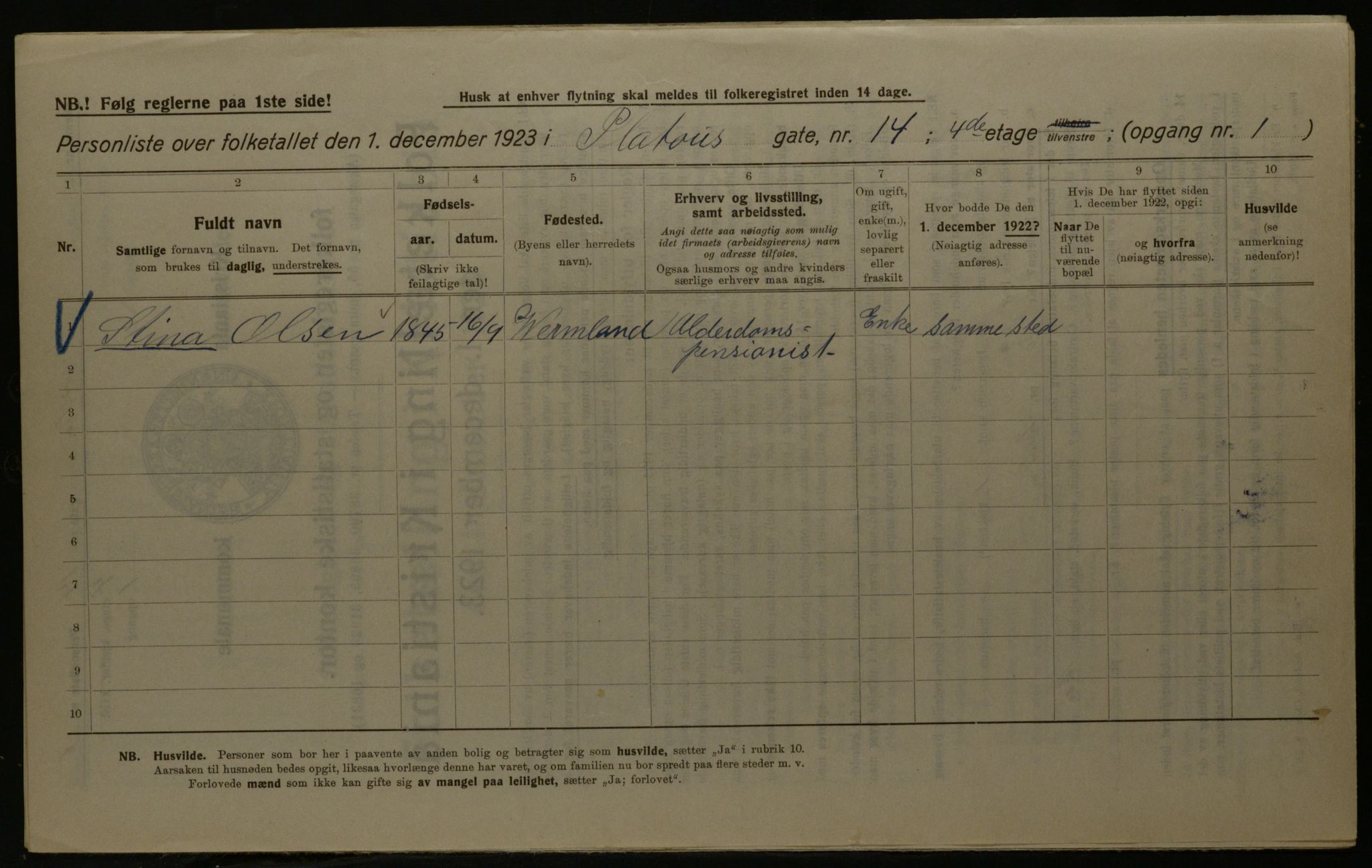 OBA, Kommunal folketelling 1.12.1923 for Kristiania, 1923, s. 88836