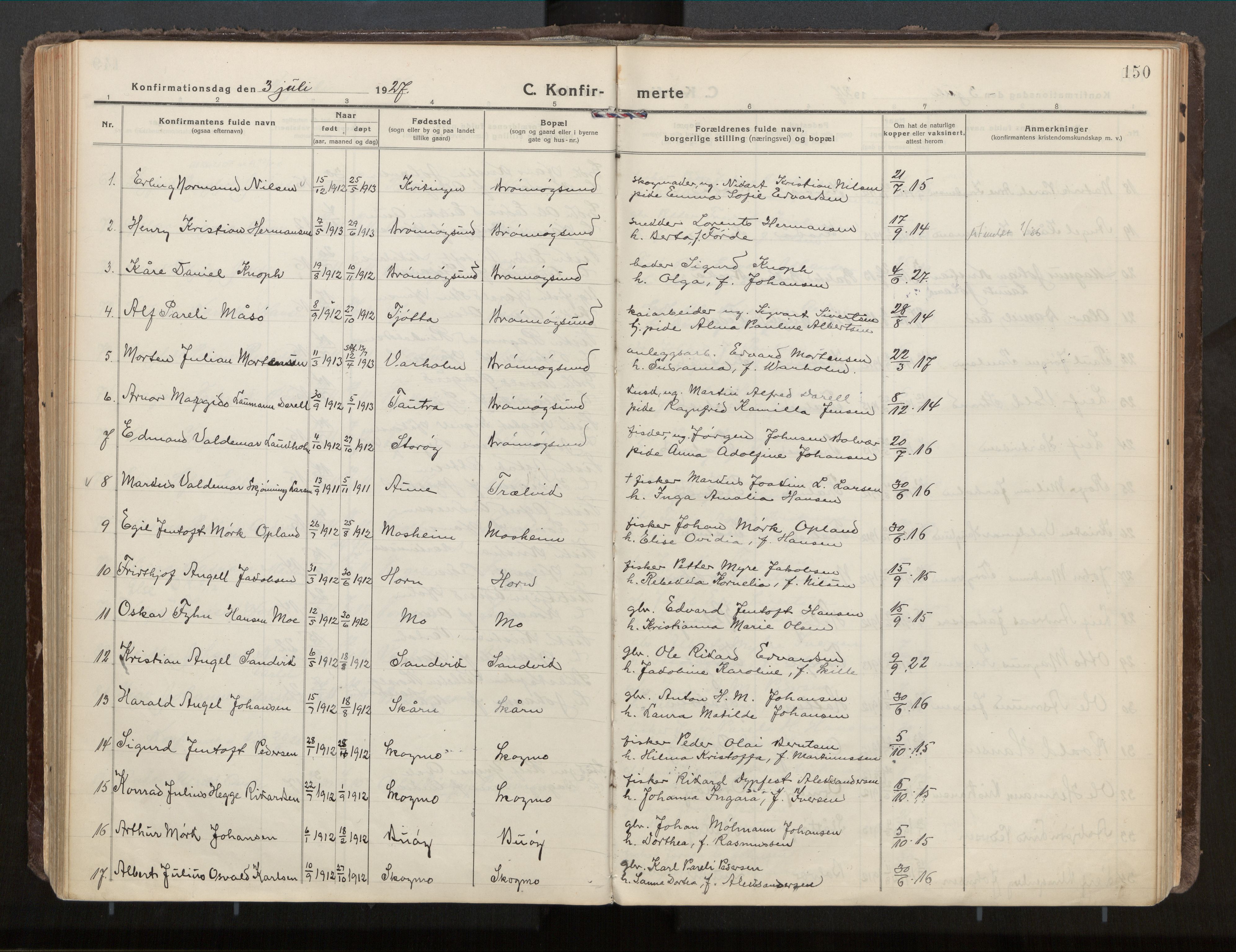 Ministerialprotokoller, klokkerbøker og fødselsregistre - Nordland, AV/SAT-A-1459/813/L0207a: Ministerialbok nr. 813A18, 1919-1927, s. 150