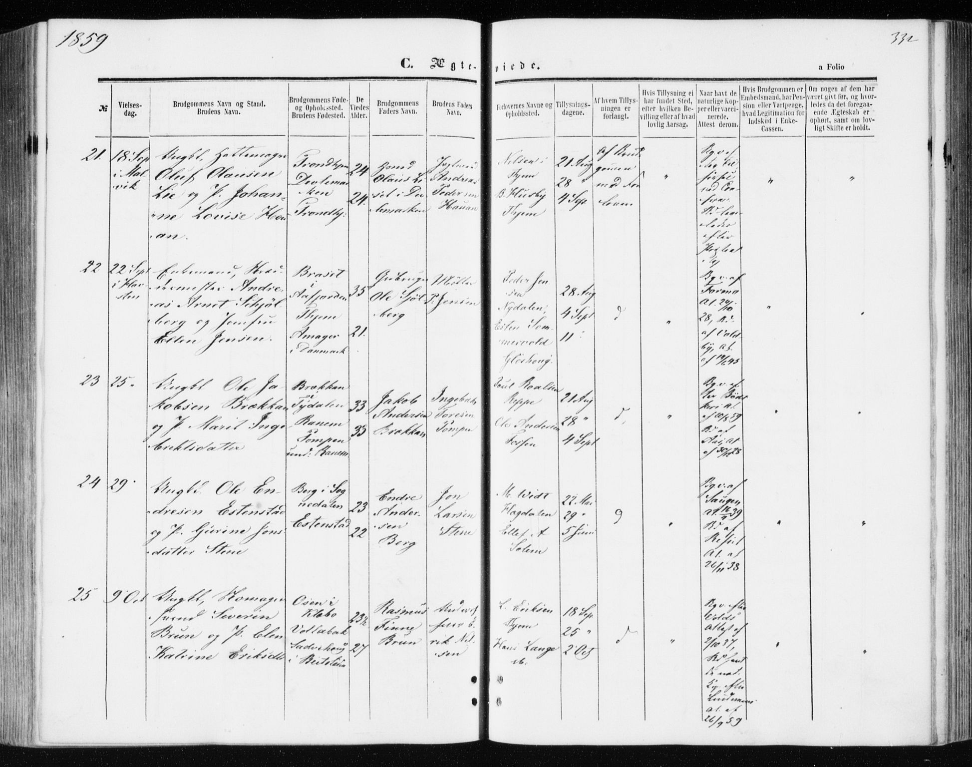 Ministerialprotokoller, klokkerbøker og fødselsregistre - Sør-Trøndelag, AV/SAT-A-1456/606/L0292: Ministerialbok nr. 606A07, 1856-1865, s. 332