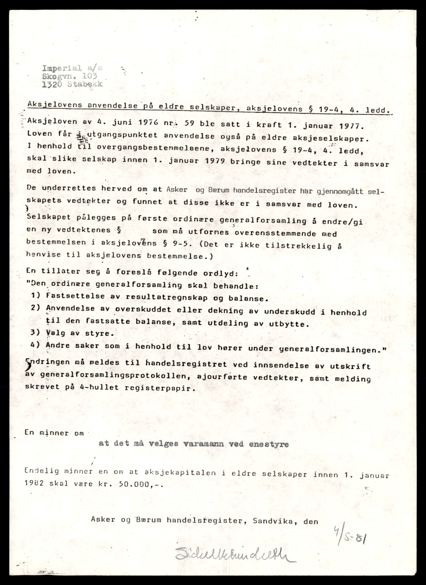 Asker og Bærum tingrett, SAT/A-10379/K/Kb/Kbb/L0095: Aksjeselskap og andelslag i Bærum, Imp - Ing, 1944-1989, s. 1