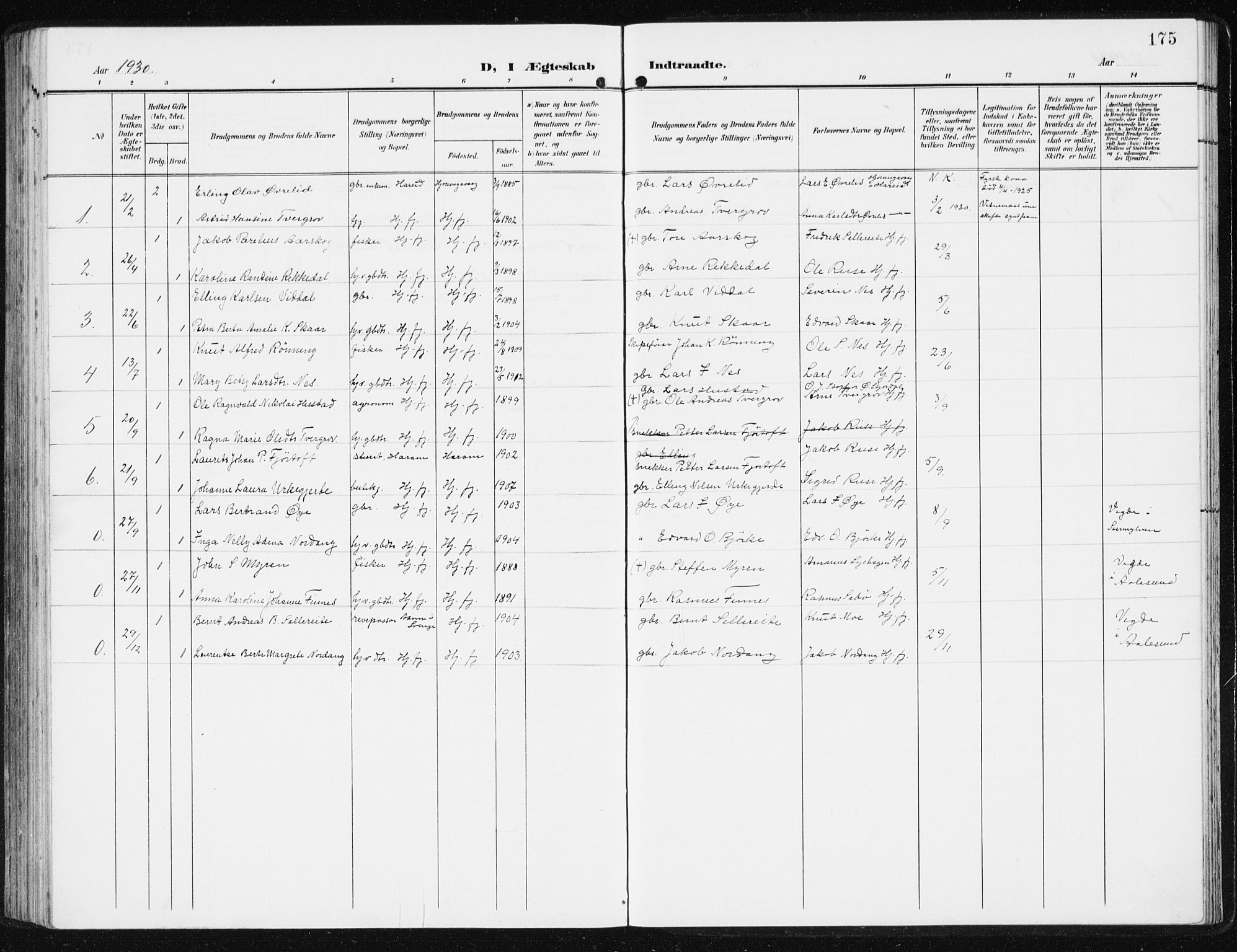 Ministerialprotokoller, klokkerbøker og fødselsregistre - Møre og Romsdal, SAT/A-1454/515/L0216: Klokkerbok nr. 515C03, 1906-1941, s. 175