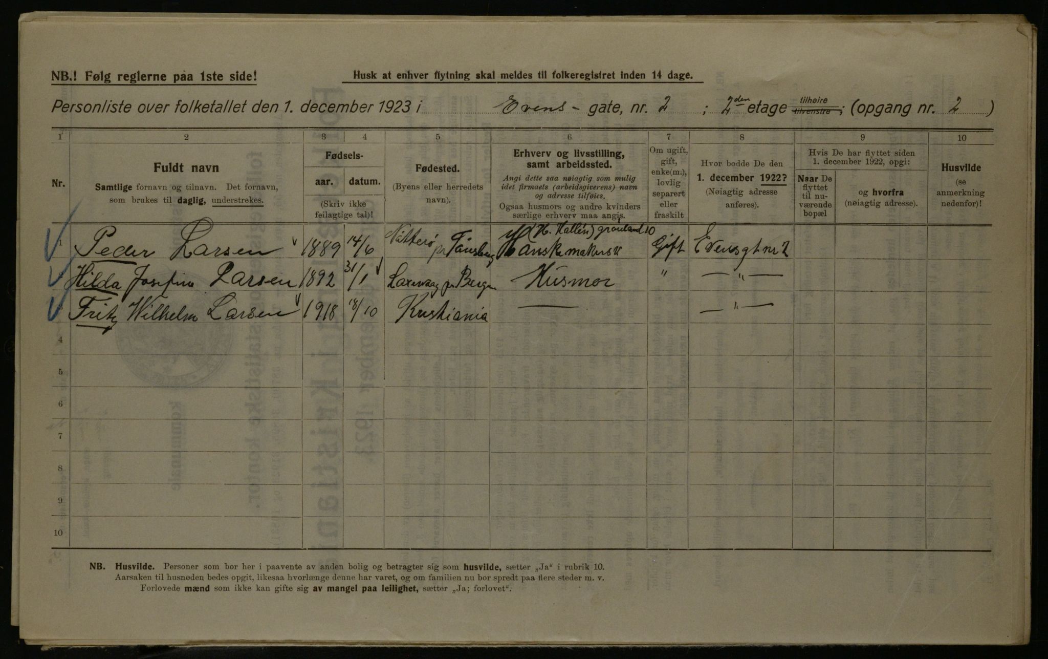 OBA, Kommunal folketelling 1.12.1923 for Kristiania, 1923, s. 25765