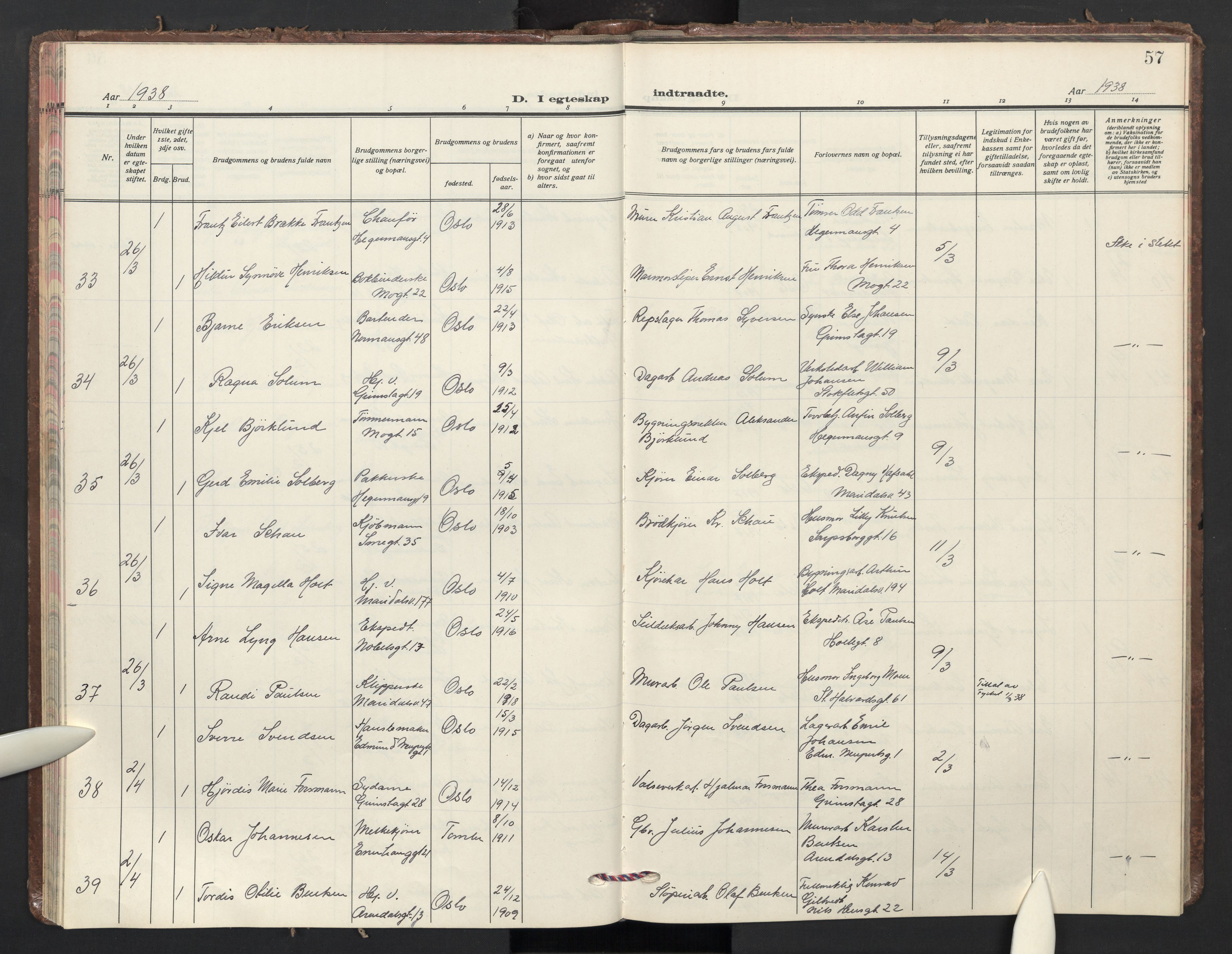 Sagene prestekontor Kirkebøker, AV/SAO-A-10796/F/L0018: Ministerialbok nr. 18, 1935-1940, s. 57