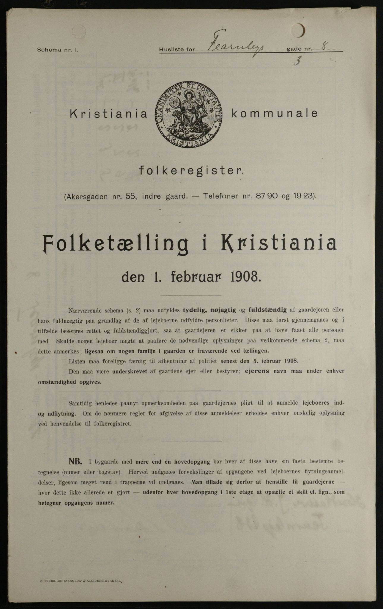 OBA, Kommunal folketelling 1.2.1908 for Kristiania kjøpstad, 1908, s. 21785