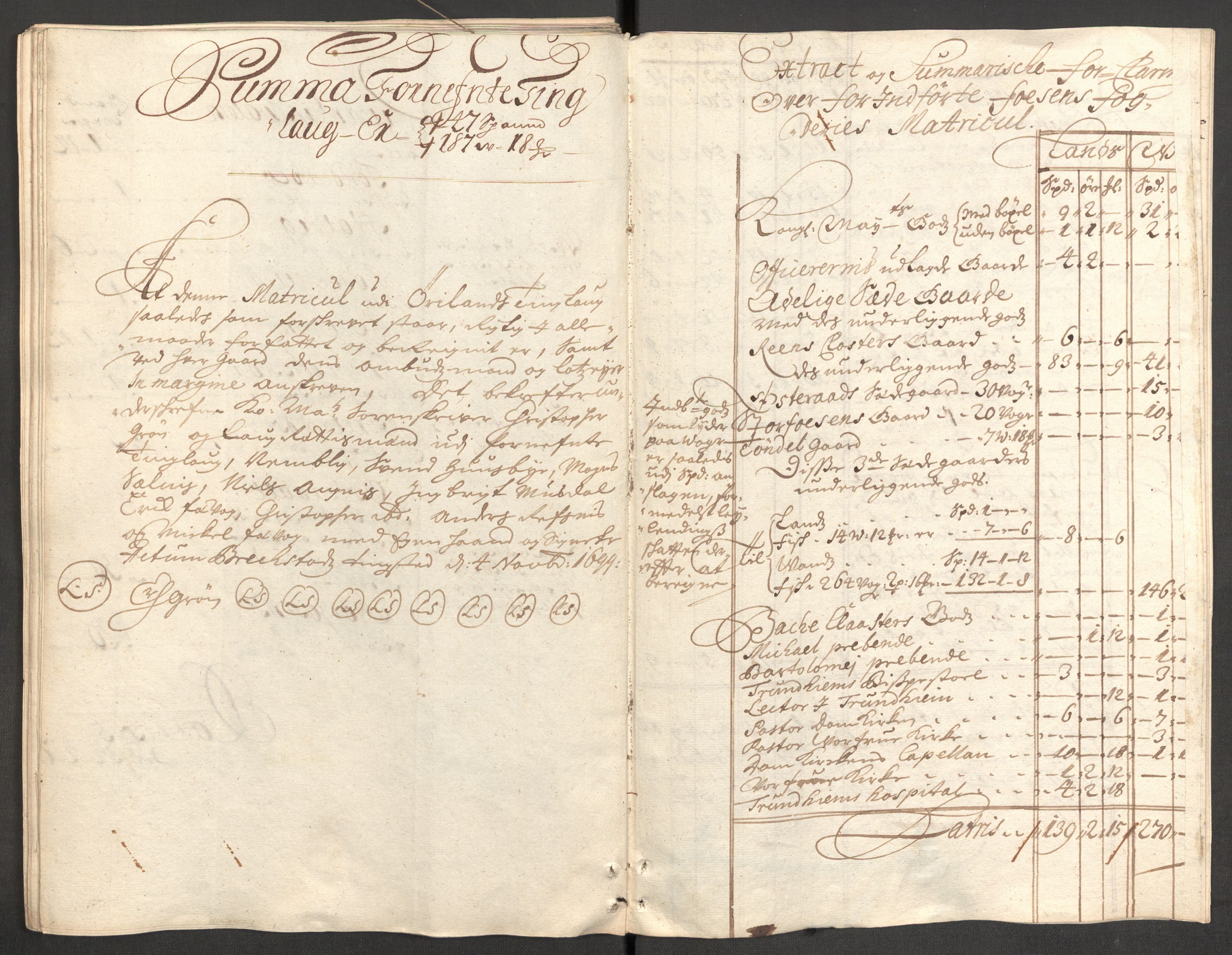 Rentekammeret inntil 1814, Reviderte regnskaper, Fogderegnskap, RA/EA-4092/R57/L3853: Fogderegnskap Fosen, 1698-1699, s. 293