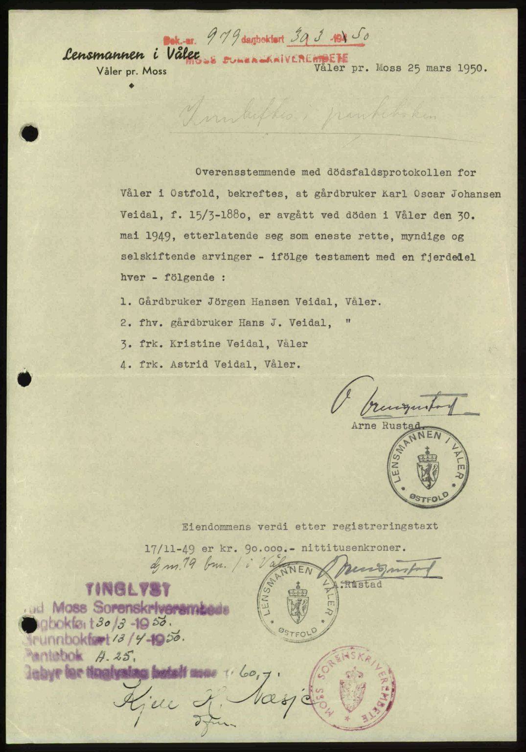 Moss sorenskriveri, SAO/A-10168: Pantebok nr. A25, 1950-1950, Dagboknr: 979/1950