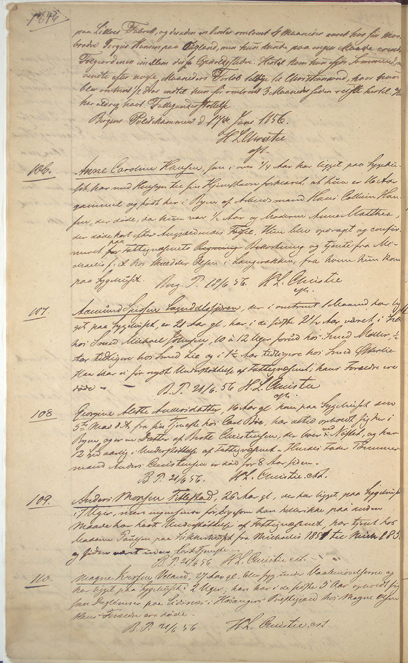 Bergen politikammer / politidistrikt, AV/SAB-A-60401/I/Ic, 1856-1859