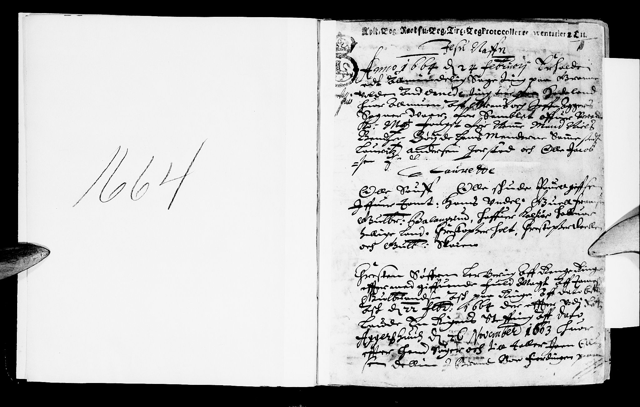 Hadeland, Land og Valdres sorenskriveri, SAH/TING-028/G/Gb/L0011: Tingbok, 1664, s. 0b-1a