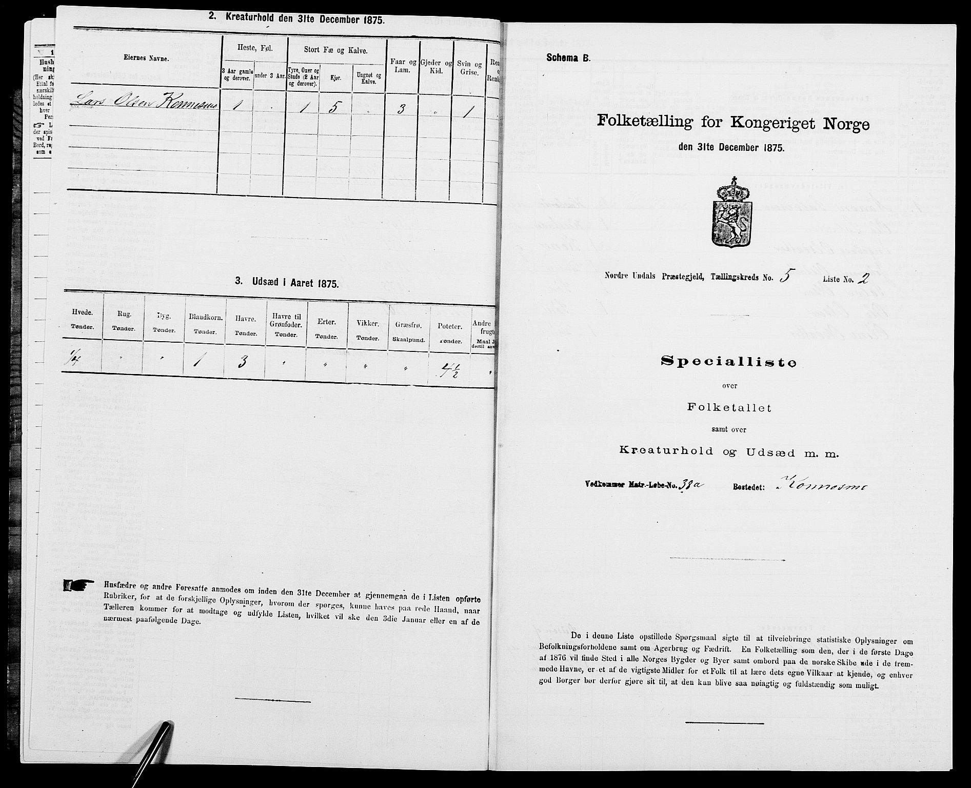 SAK, Folketelling 1875 for 1028P Nord-Audnedal prestegjeld, 1875, s. 452