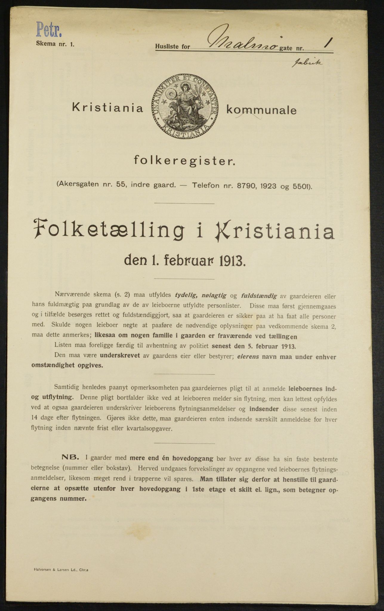 OBA, Kommunal folketelling 1.2.1913 for Kristiania, 1913, s. 59834