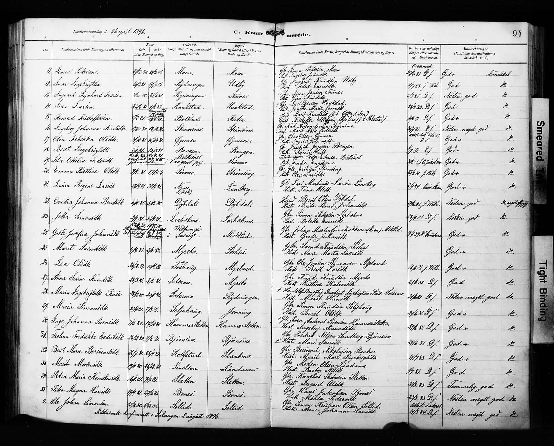 Målselv sokneprestembete, AV/SATØ-S-1311/G/Ga/Gab/L0008klokker: Klokkerbok nr. 8, 1895-1913, s. 94