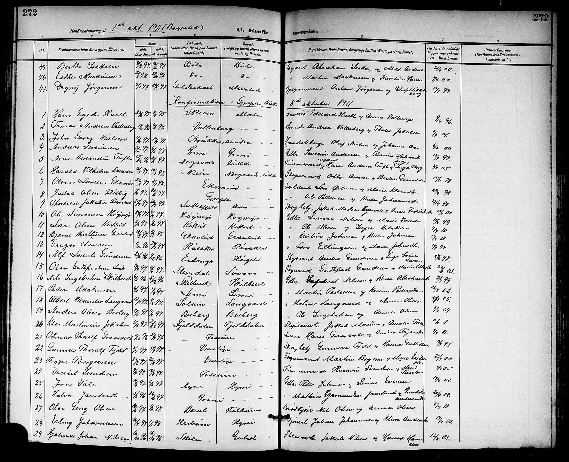Gjerpen kirkebøker, AV/SAKO-A-265/G/Ga/L0003: Klokkerbok nr. I 3, 1901-1919, s. 272