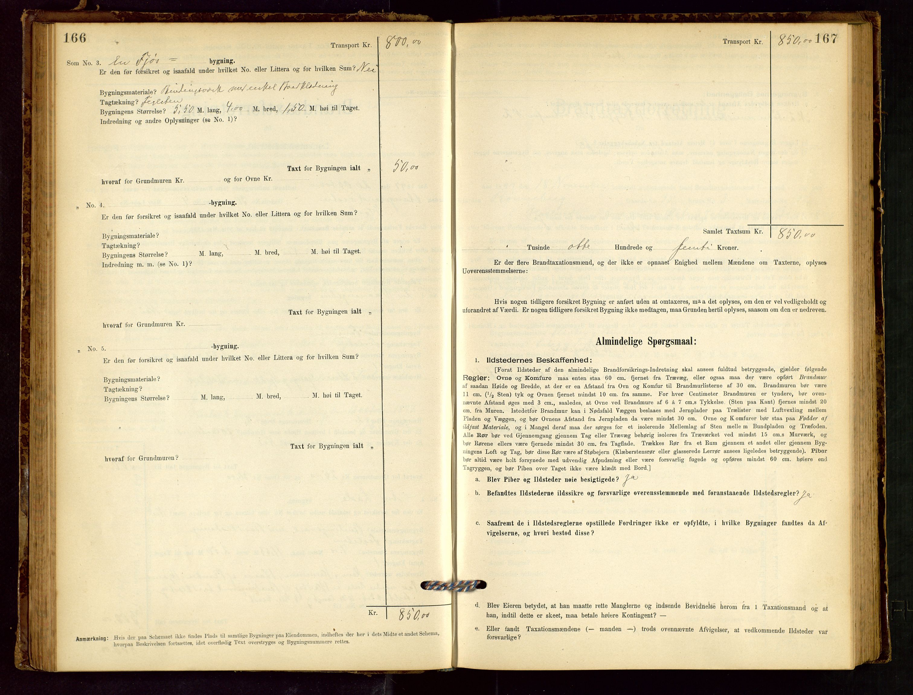 Håland lensmannskontor, SAST/A-100100/Gob/L0001: Branntakstprotokoll - skjematakst. Register i boken., 1894-1902, s. 166-167