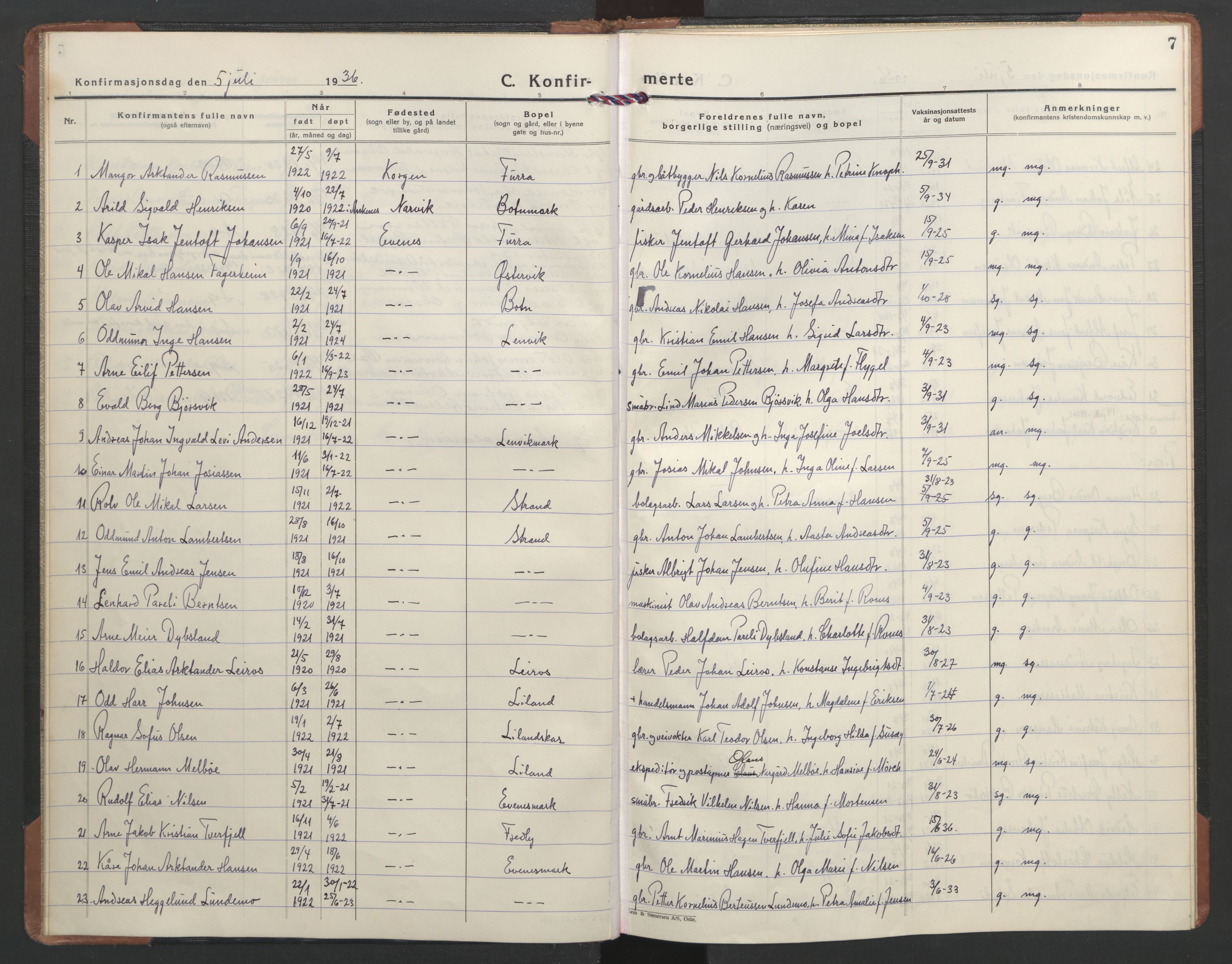 Ministerialprotokoller, klokkerbøker og fødselsregistre - Nordland, AV/SAT-A-1459/863/L0906: Ministerialbok nr. 863A18, 1935-1954, s. 7