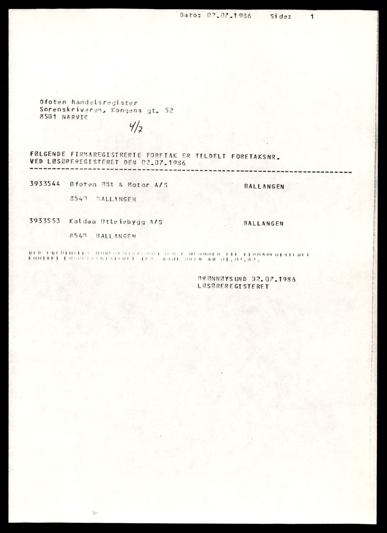 Steigen og Ofoten sorenskriveri, AV/SAT-A-0030/3/J/Jd/Jde/L0011: Bilag, aksjeselskap, O-S, 1944-1990, s. 5