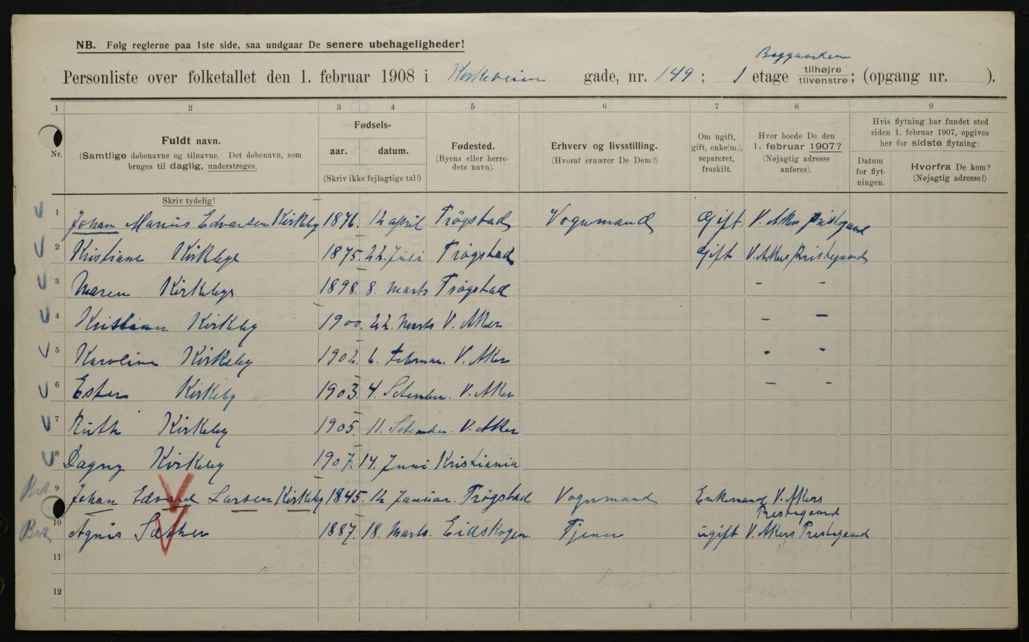 OBA, Kommunal folketelling 1.2.1908 for Kristiania kjøpstad, 1908, s. 46016