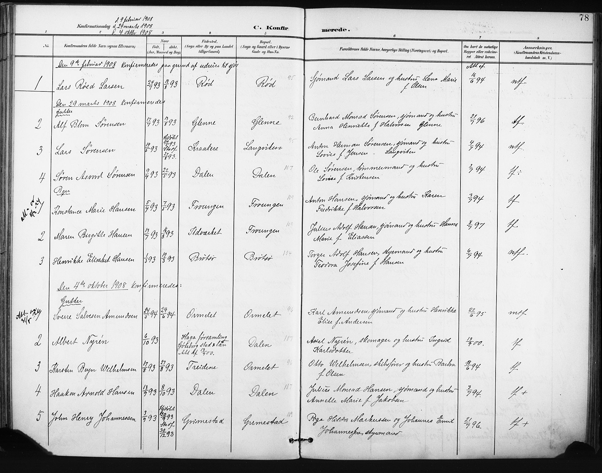 Tjøme kirkebøker, AV/SAKO-A-328/F/Fa/L0005: Ministerialbok nr. I 5, 1901-1909, s. 78