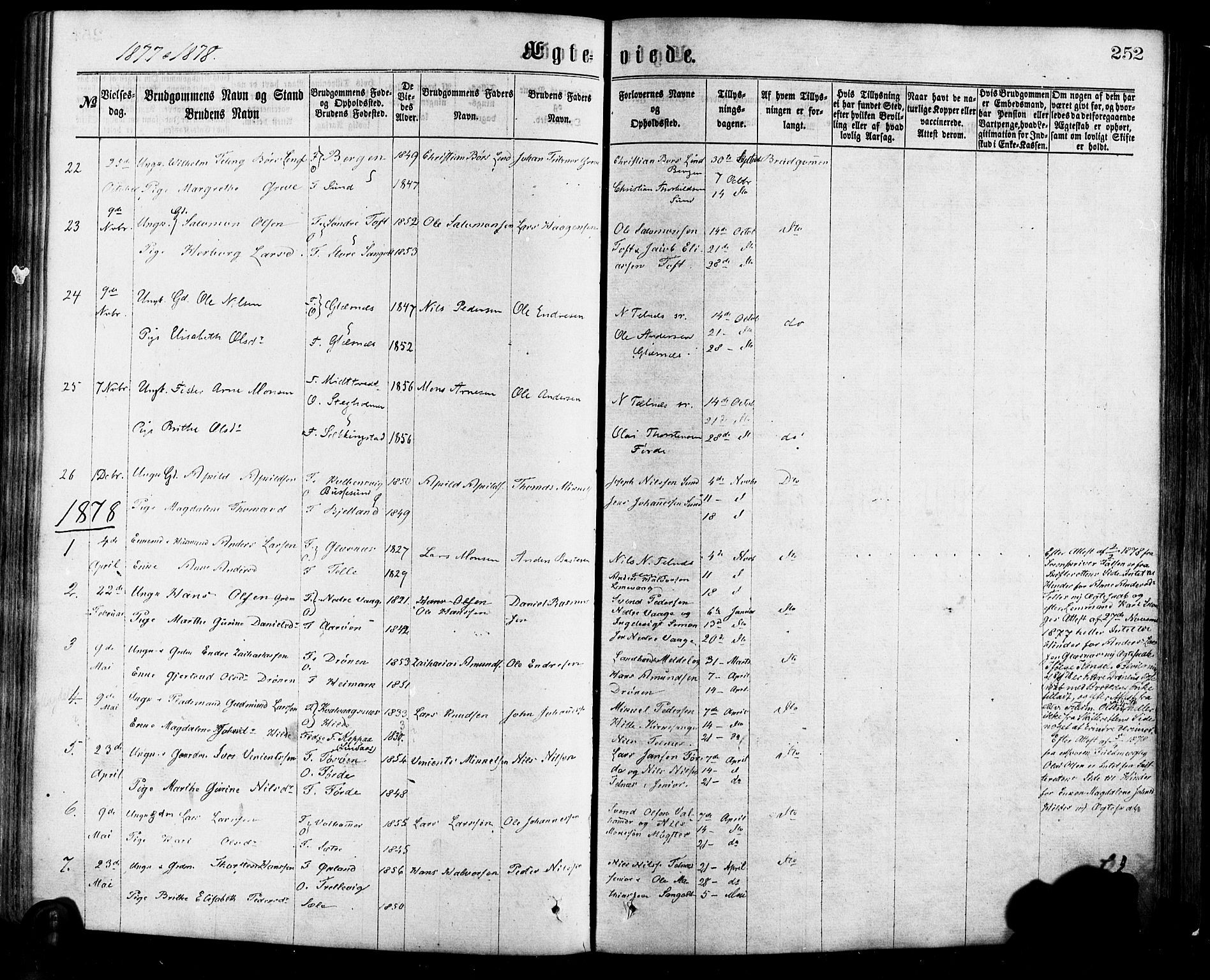 Sund sokneprestembete, AV/SAB-A-99930: Ministerialbok nr. A 15, 1867-1881, s. 252