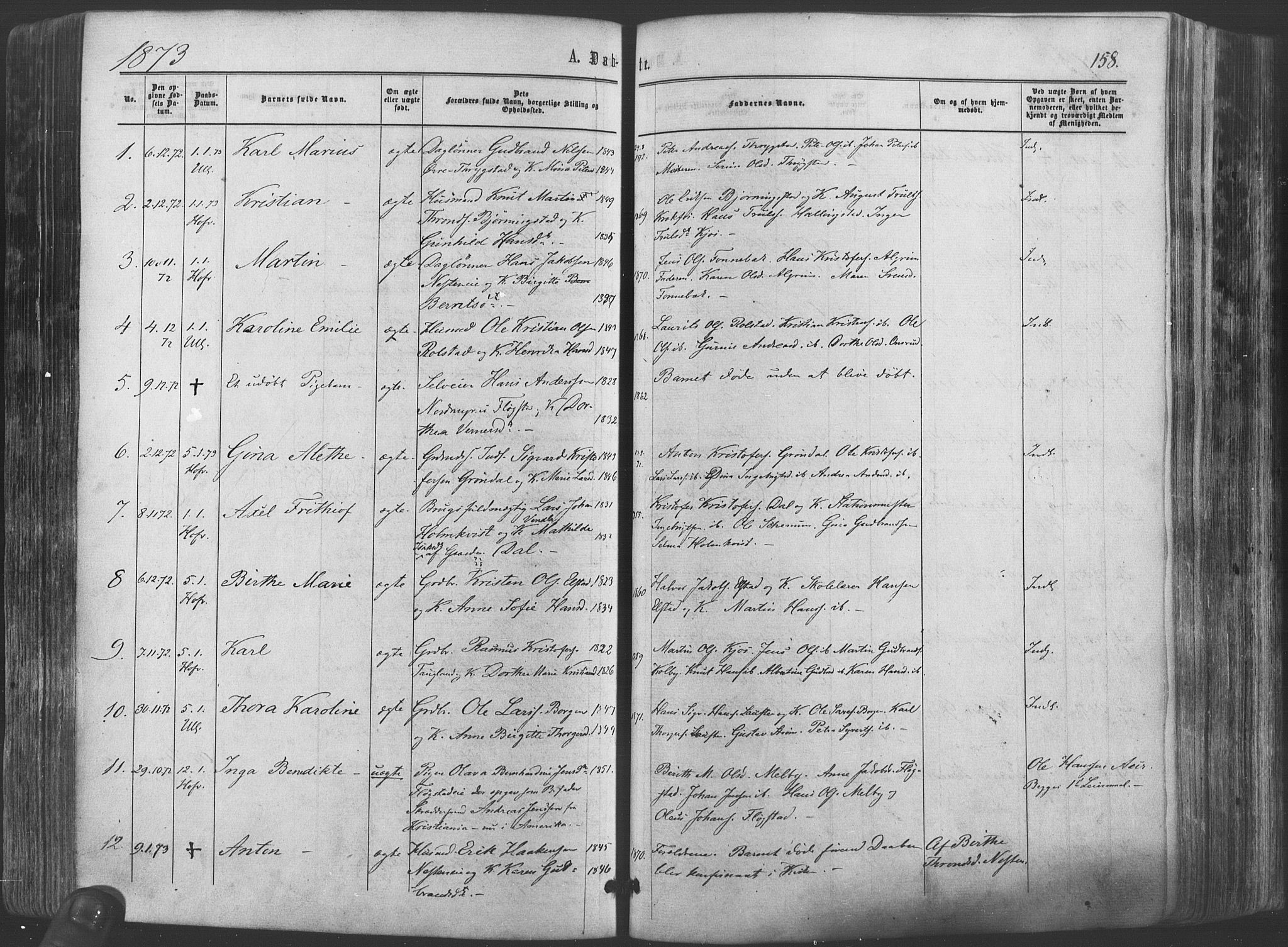 Ullensaker prestekontor Kirkebøker, AV/SAO-A-10236a/F/Fa/L0016: Ministerialbok nr. I 16, 1863-1875, s. 158