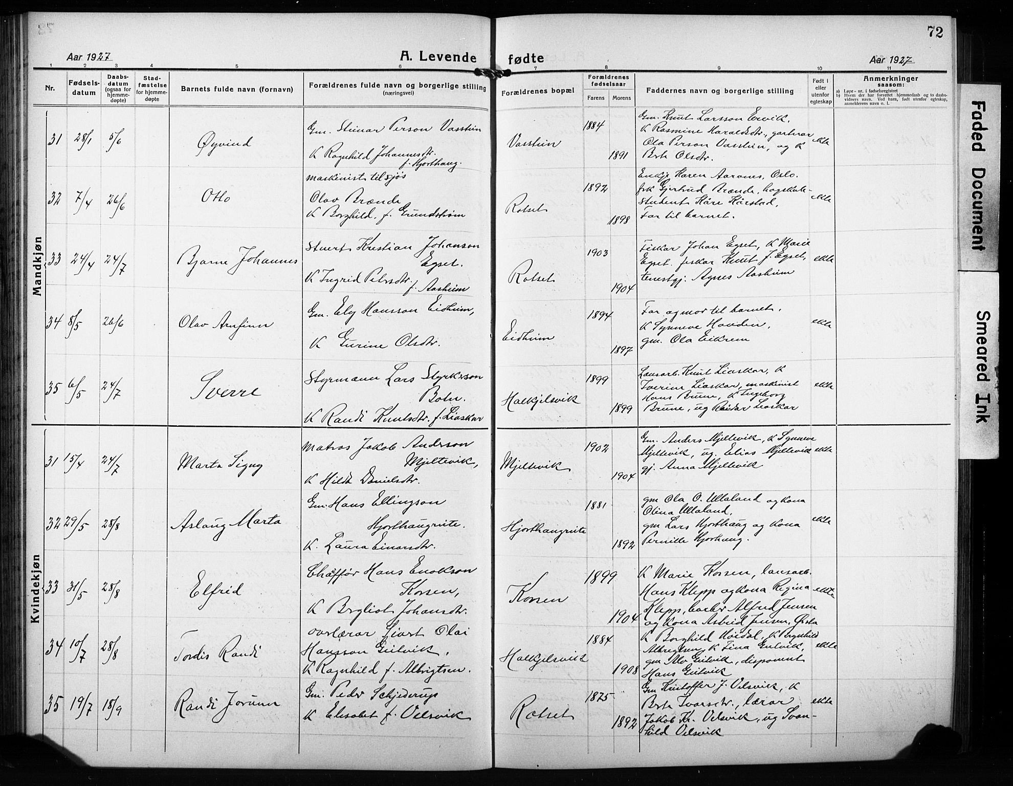 Ministerialprotokoller, klokkerbøker og fødselsregistre - Møre og Romsdal, AV/SAT-A-1454/511/L0160: Klokkerbok nr. 511C06, 1920-1932, s. 72